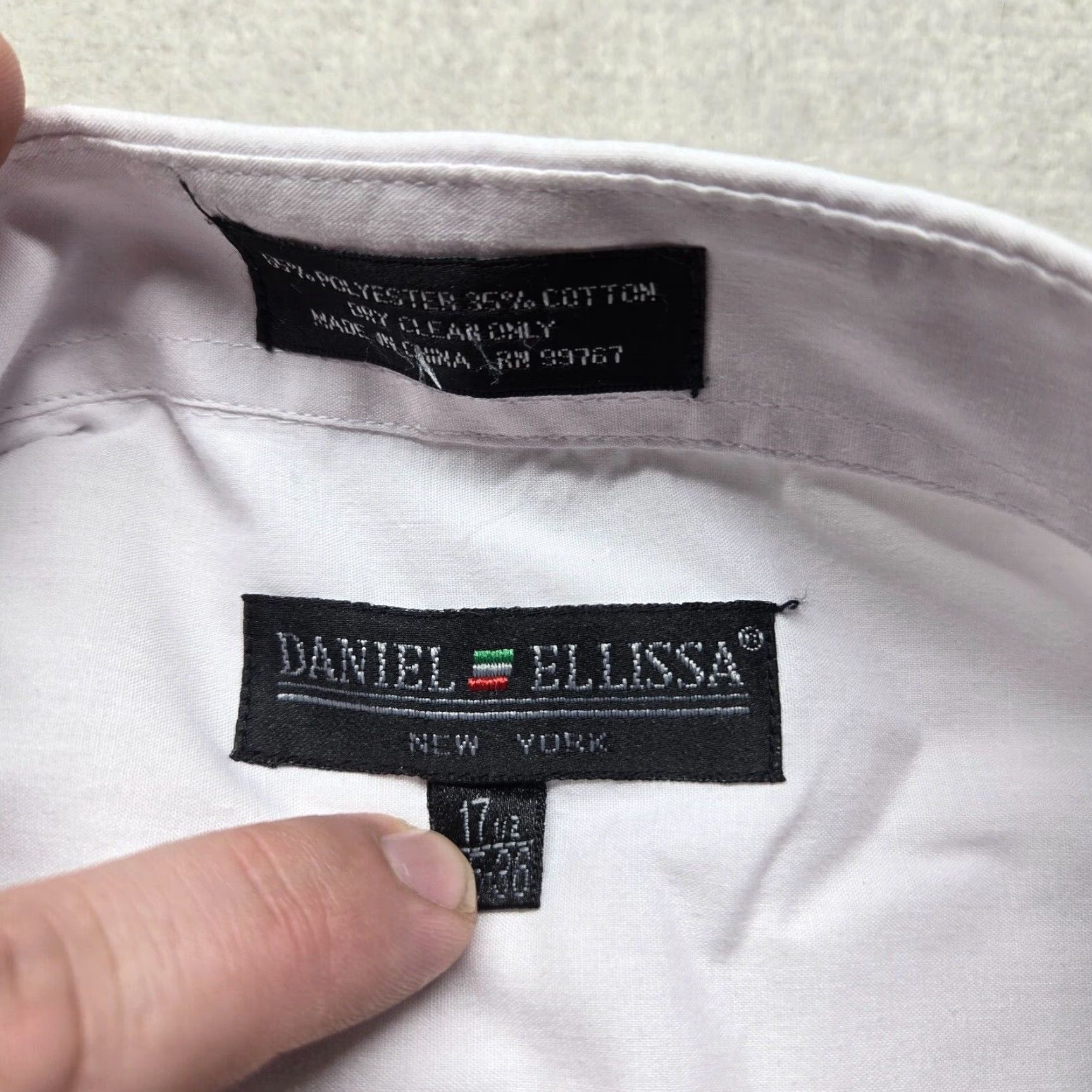 Vintage VINTAGE Daniel Ellissa Dress Shirt Button-Down Solid White 17.5" Neck 36-37" Sleeve Long Adult Mens Shirt Size 46R - 3 Thumbnail