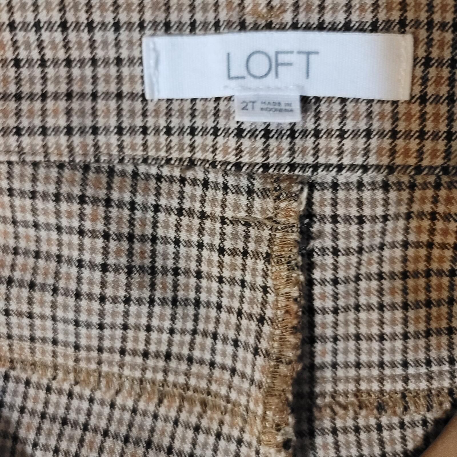 Other LOFT Women Tan Checkered Wide Leg Pant Houndstooth Sz 2 Tall Size 26" / US 2 / IT 38 - 2 Thumbnail