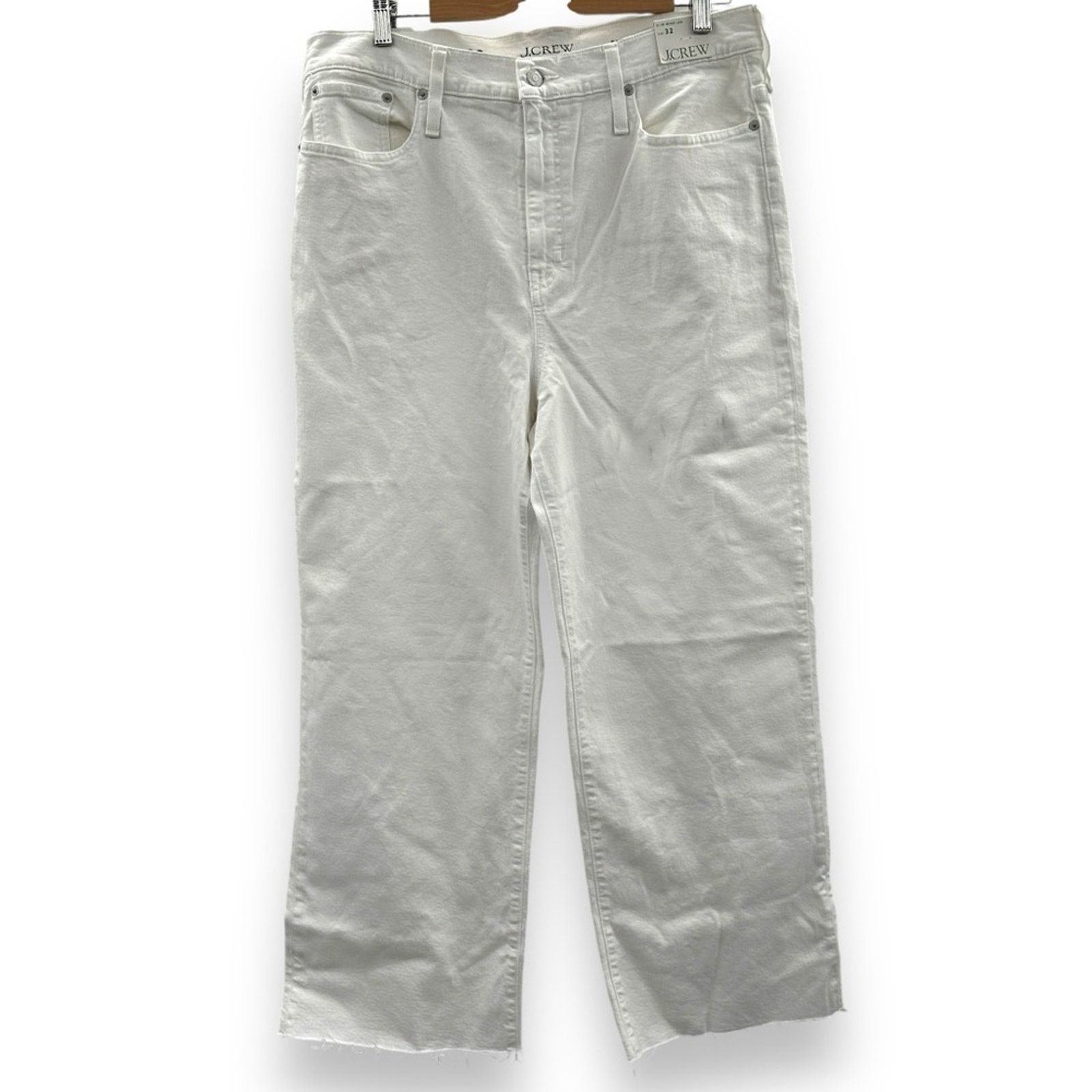 J.Crew J. Crew Slim Wide-Leg High Rise Raw Hem Jeans in White Wash Size 32" / US 10 / IT 46 - 3 Thumbnail