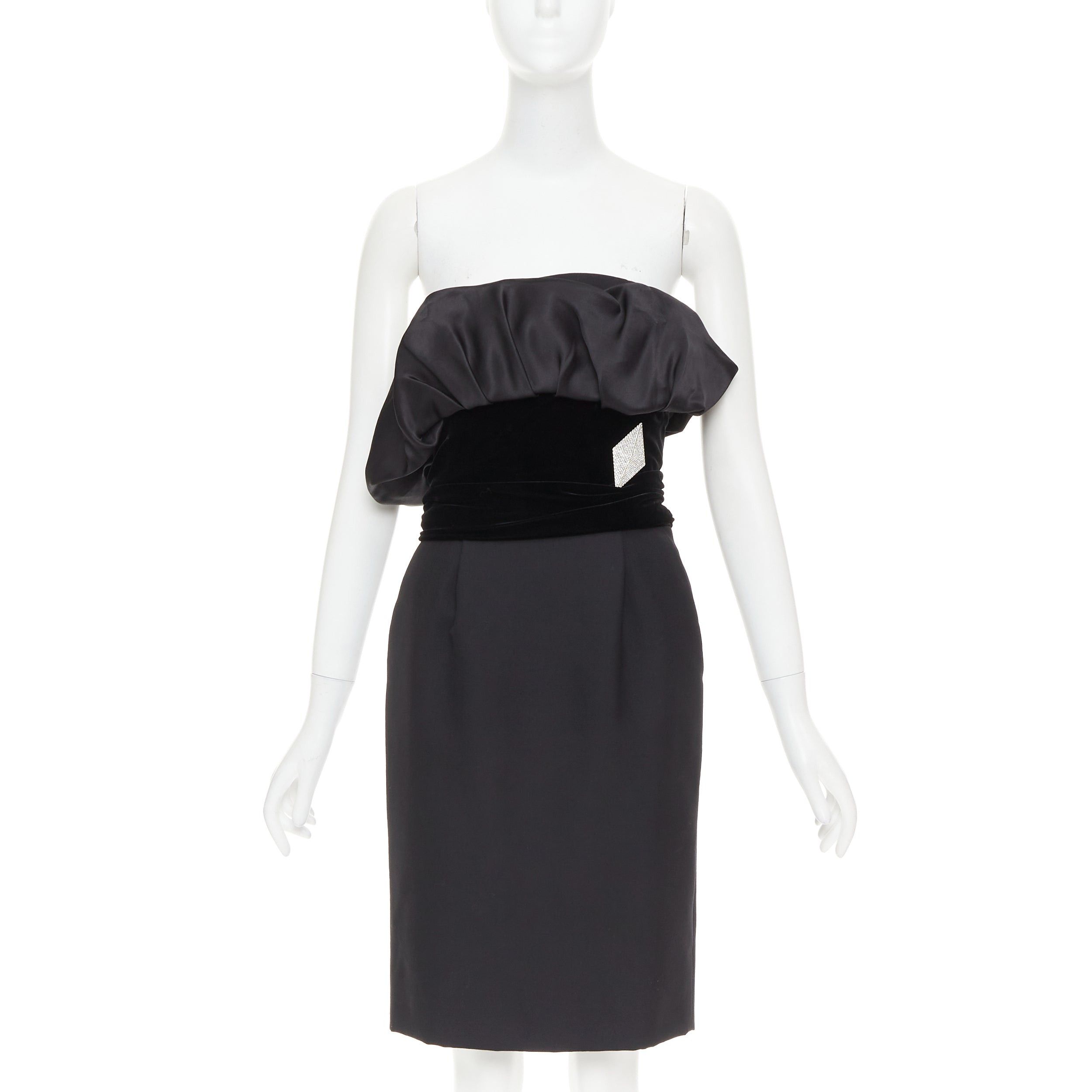 Alexandre Vauthier ALEXANDRE VAUTHIER black crystal pave brooch velvet belt satin strapless dress Size S / US 4 / IT 40 - 1 Thumbnail