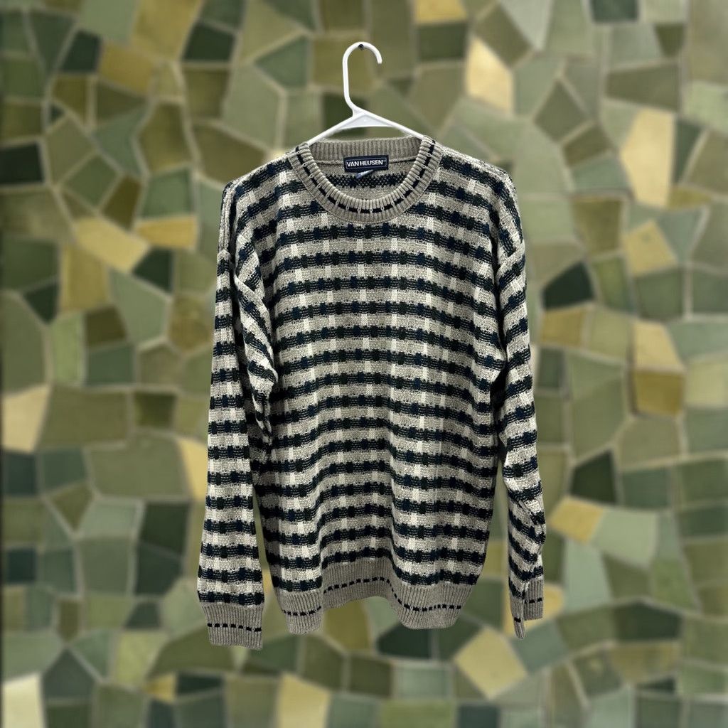 Van Heusen Van Heusen Mens Sweater Size L Striped Tan Long Sleeve Knit Pullover Crew Neck Casual 90s Classic Outdoor Mens Size US L / EU 52-54 / 3 - 1 Thumbnail