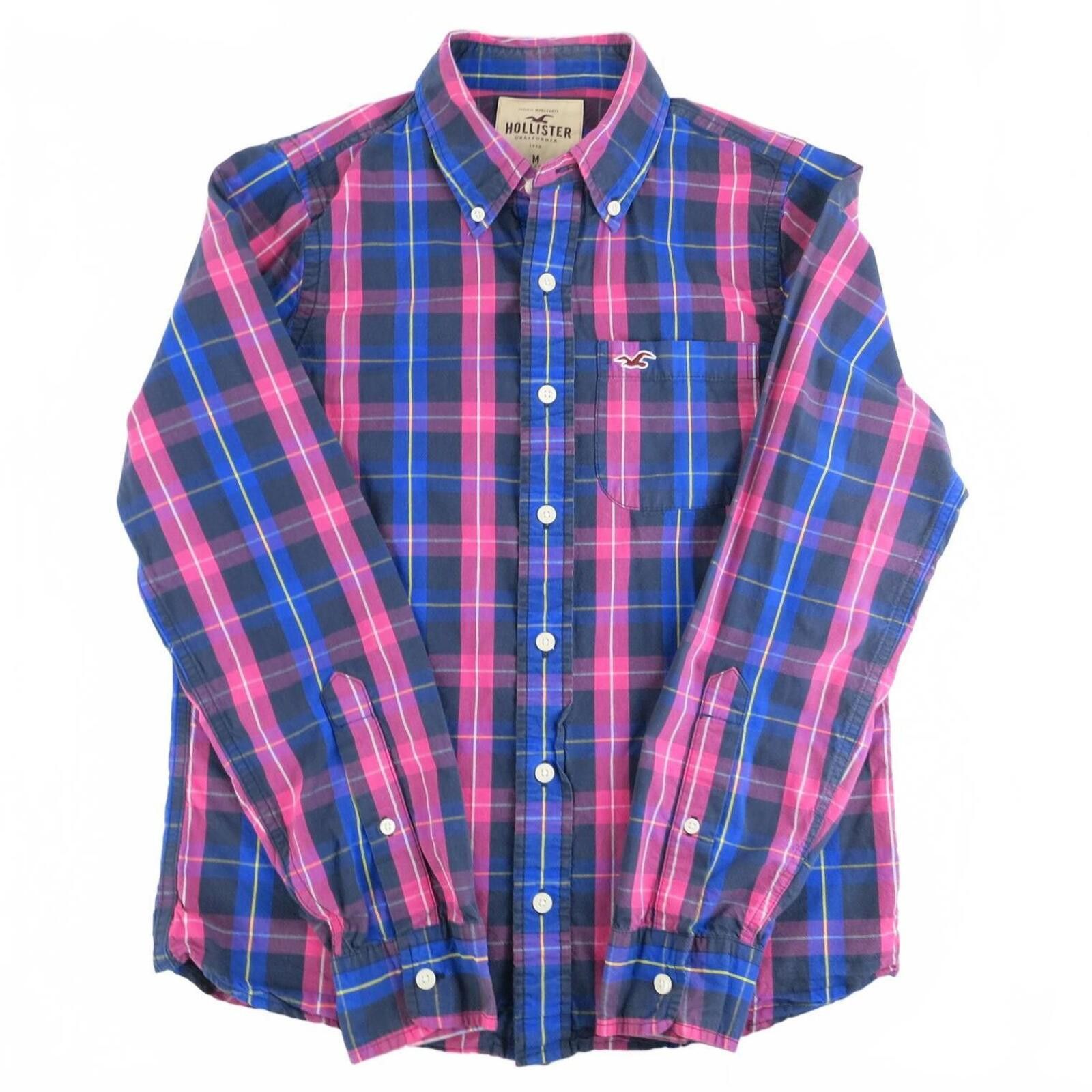 Hollister Hollister Men's Medium Blue and Pink Plaid Button-Up Shirt Size US M / EU 48-50 / 2 - 1 Thumbnail