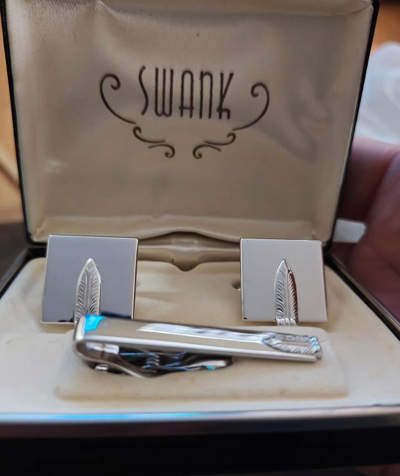 Sankuanz 1960/70’s Swank Feather Motif metal cufflinks tie bar set Size ONE SIZE - 7 Thumbnail