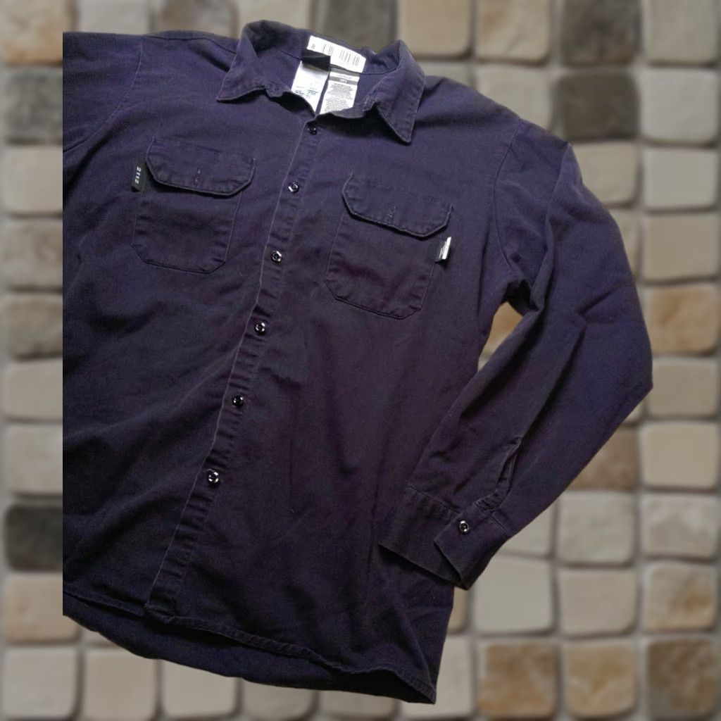 Essentials Steel Guard Essentials FR Mens Shirt L Navy Blue Cotton Twill Button-Down Long Sleeve Pockets All Seasons Workwear Cat Theme Mens Size US L / EU 52-54 / 3 - 1 Thumbnail