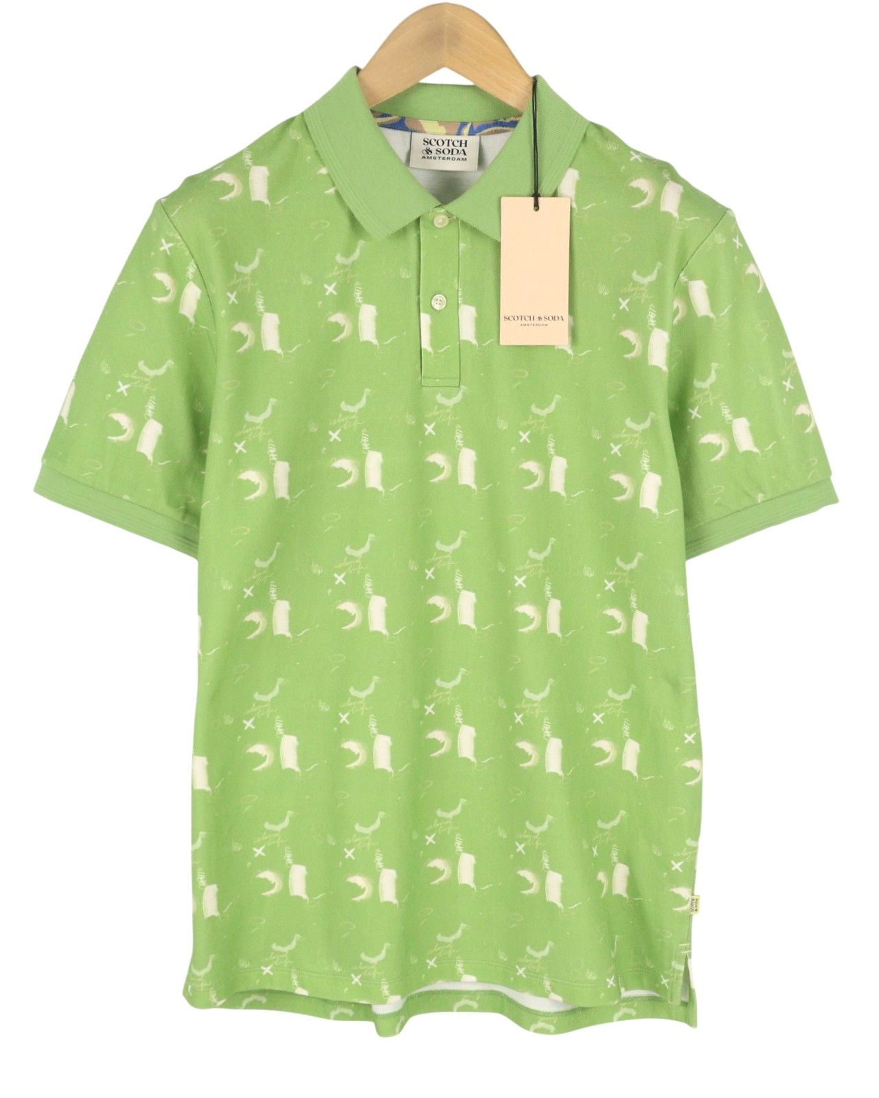 Scotch & Soda M Abstract Green Aop Cotton Short Sleeved Polos 91047 Size US M / EU 48-50 / 2 - 2 Thumbnail