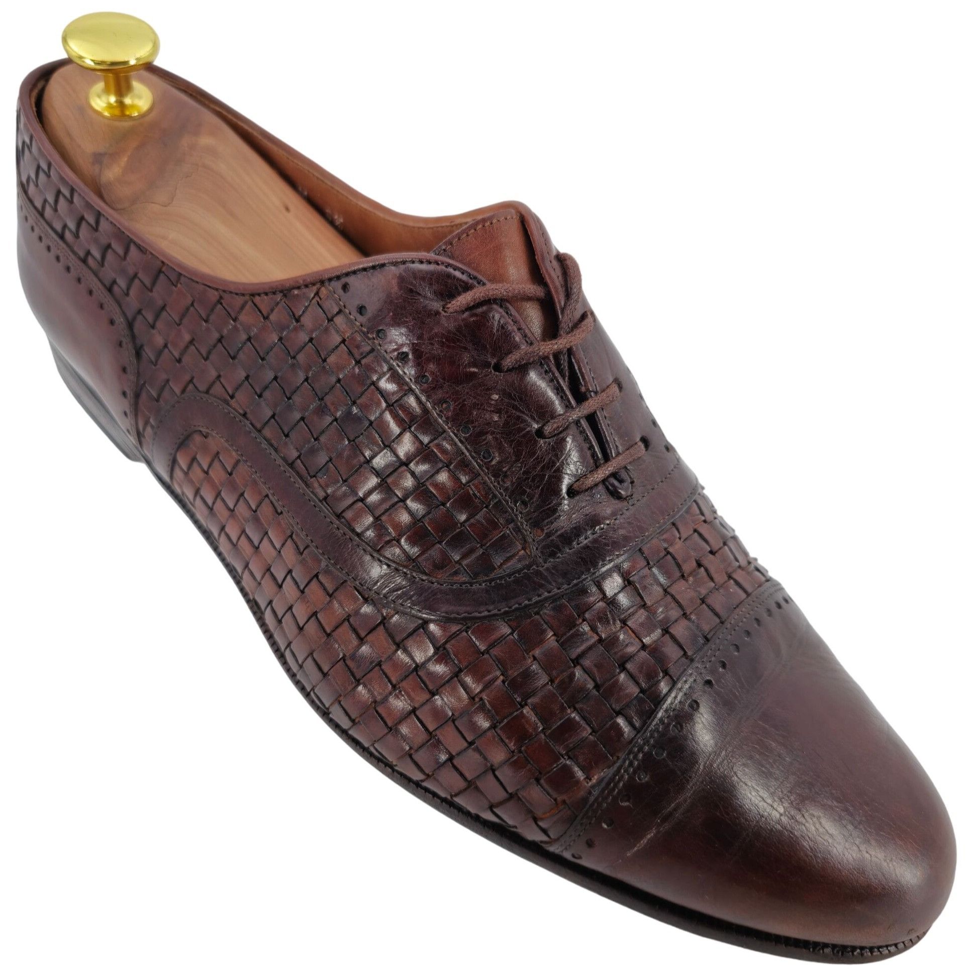Bragano Cole Haan Woven Leather Oxfords Brown Italy Mens 9.5 Shoes