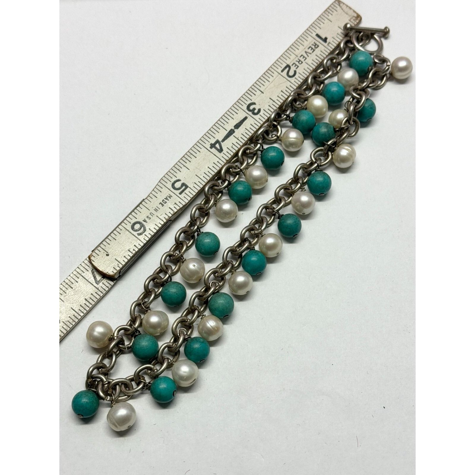 Vintage Vintage 925 sterling silver pearl turquoise necklace Size ONE SIZE - 6 Thumbnail