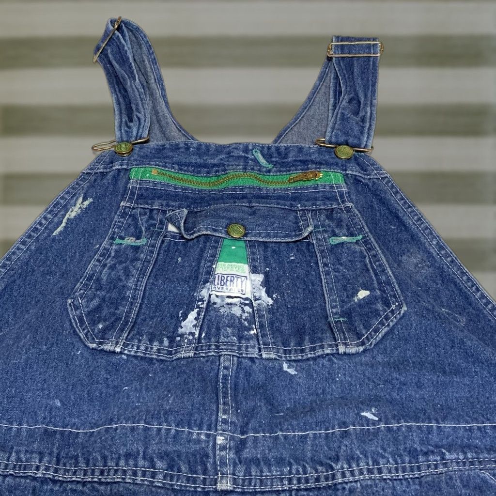 Denime VINTAGE Liberty Overalls Denim Blue Distressed Paint Stained Men’s Measures 44x27 Jeans Work Farmer Pockets Size US 44 / EU 60 - 1 Thumbnail
