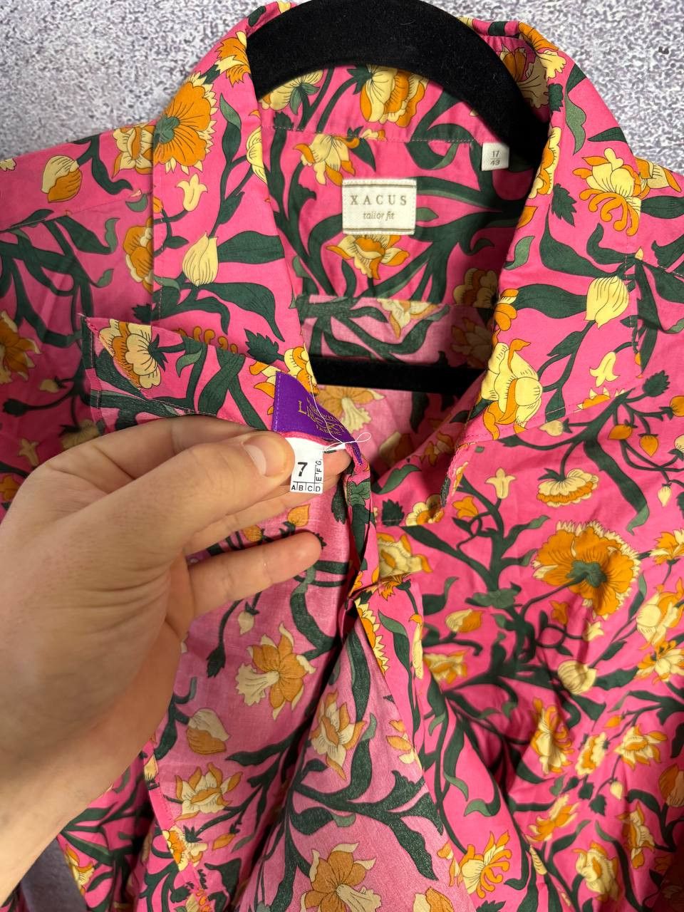 Designer × Vintage Xacus Size 17/43 Evolution Fit Pink Shirt Floral Print Size US L / EU 52-54 / 3 - 12 Thumbnail