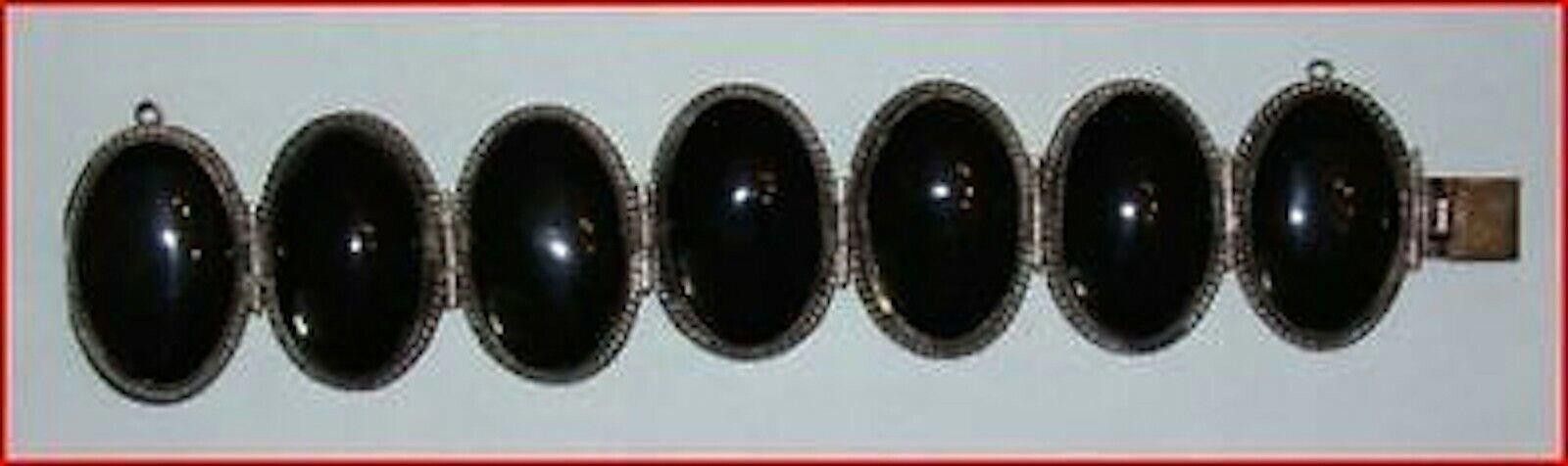 Handmade Massive Mexican Sterling Silver Black Onyx Cabochon Bracelet Size ONE SIZE - 1 Thumbnail