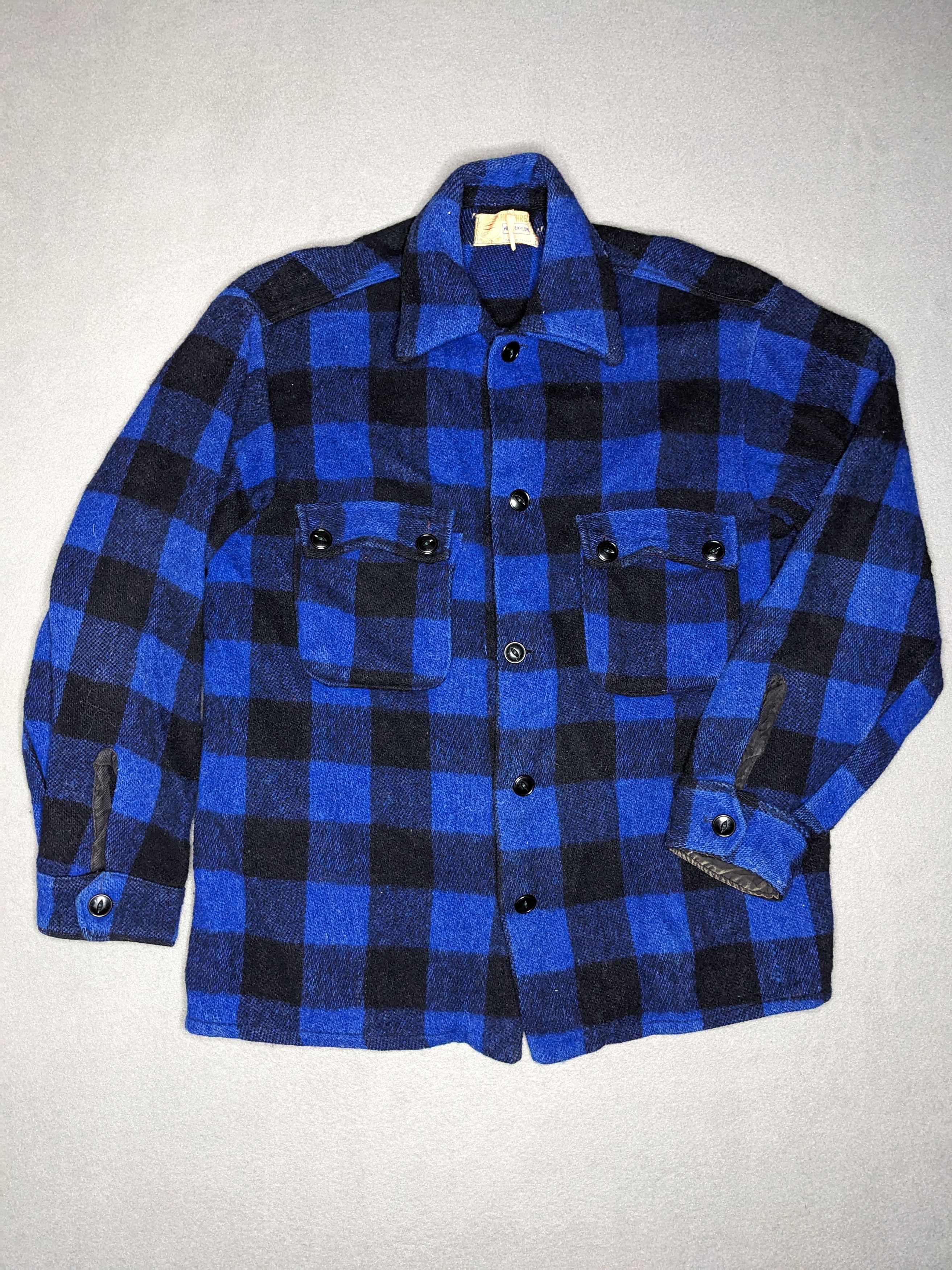 Vintage Humphrey Wool Flannel Buffalo Plaid Large Blue/Black 1950s Size US L / EU 52-54 / 3 - 1 Thumbnail