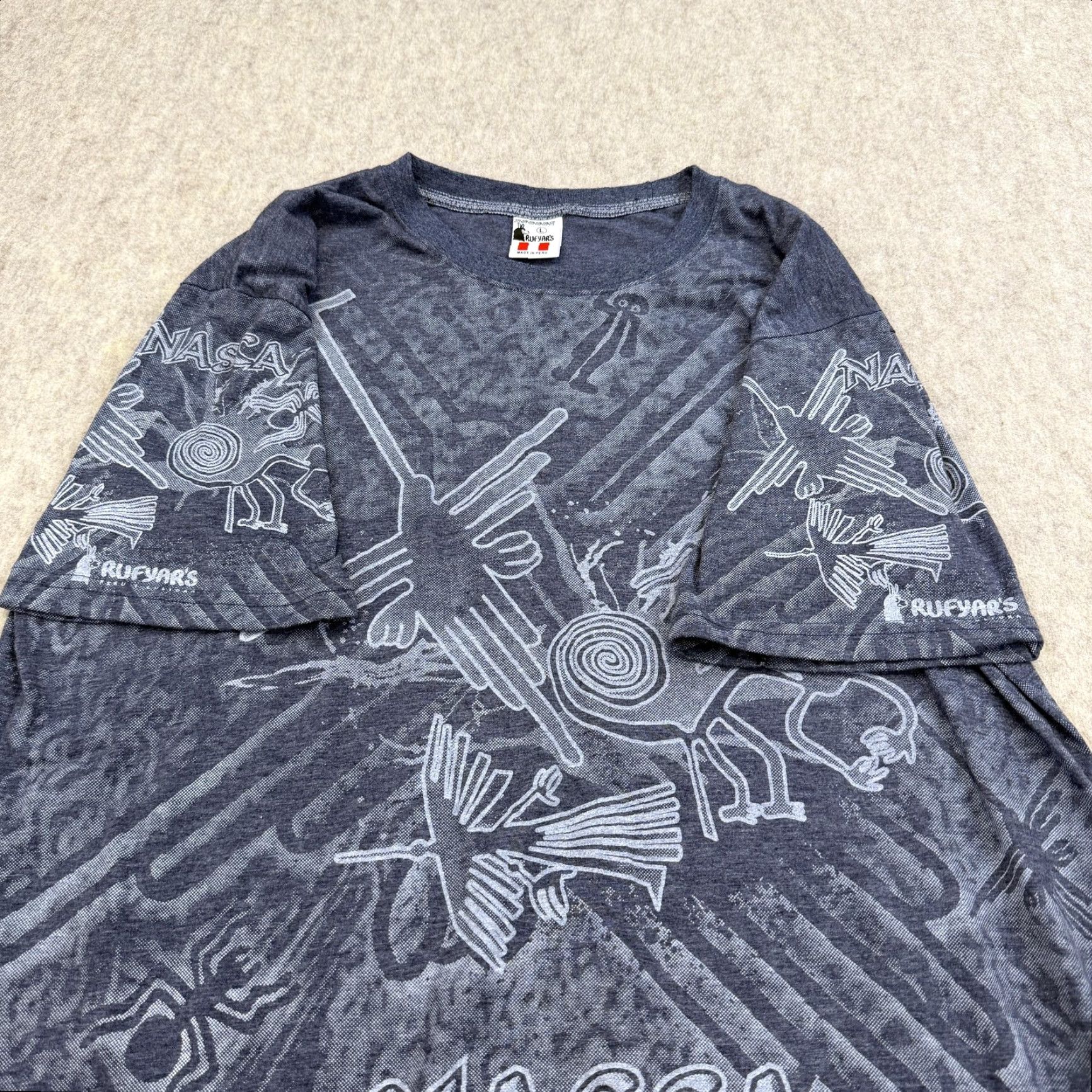 Vintage Nasca Lines Peru Shirt Mens Large Gray AOP Graphic Souvenir Rufyar's Size US L / EU 52-54 / 3 - 7 Thumbnail