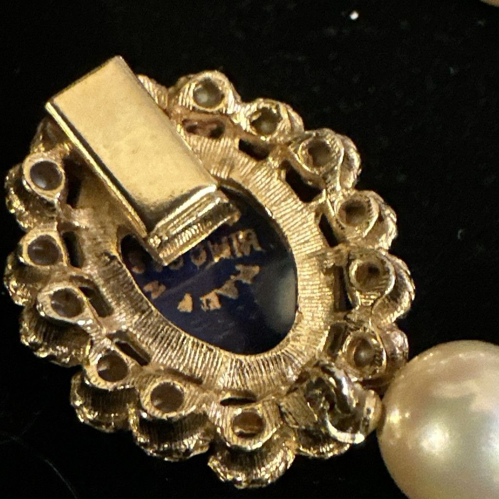 Vintage Vintage Limoges Pearl Necklace France 18” Blue Gold Ornate P Size ONE SIZE - 3 Thumbnail