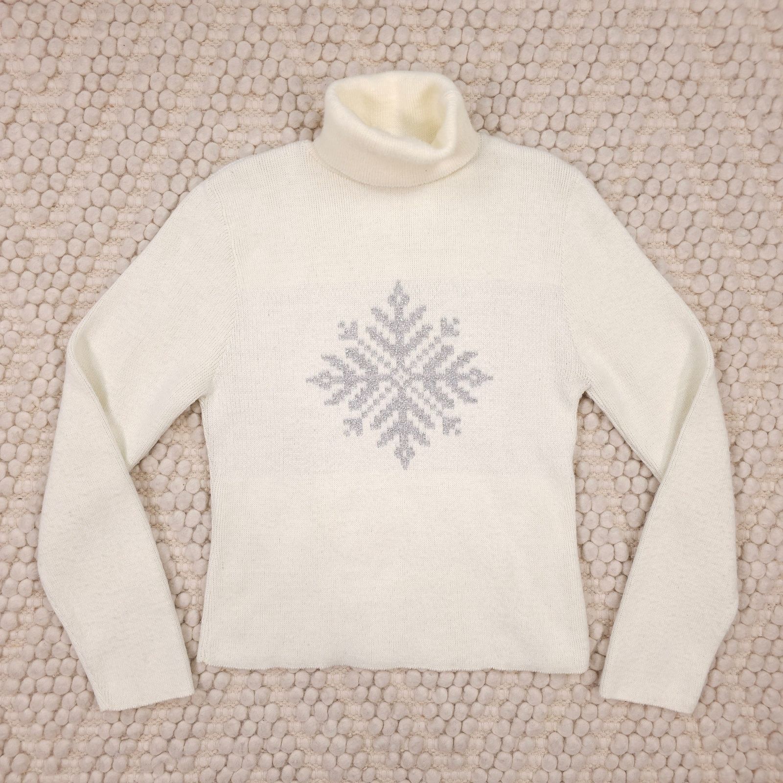 Other Vintage Girlfriends LA Glitter Snowflake Turtleneck Sweater Size S / US 4 / IT 40 - 5 Thumbnail