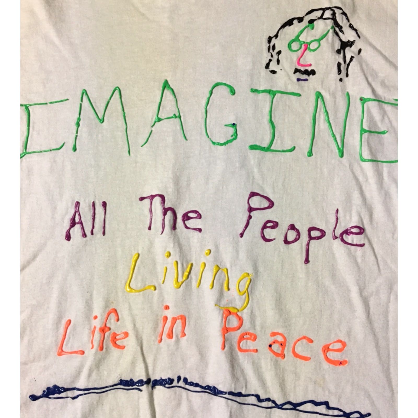 Hanes VINTAGE John Lennon Imagine Graphic Tee Shirt XL White Men Short Sleeve 80s 90s Classic Rock Art Band Size US XL / EU 56 / 4 - 3 Thumbnail