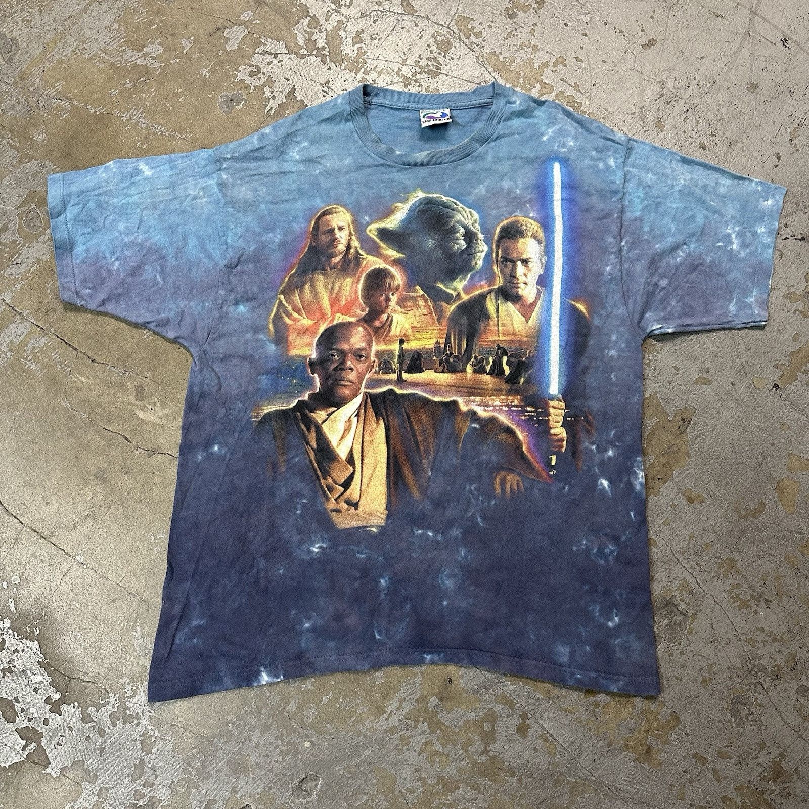 Vintage 90s Liquid Blue Star Wars Tie Dye Tee T-Shirt Large