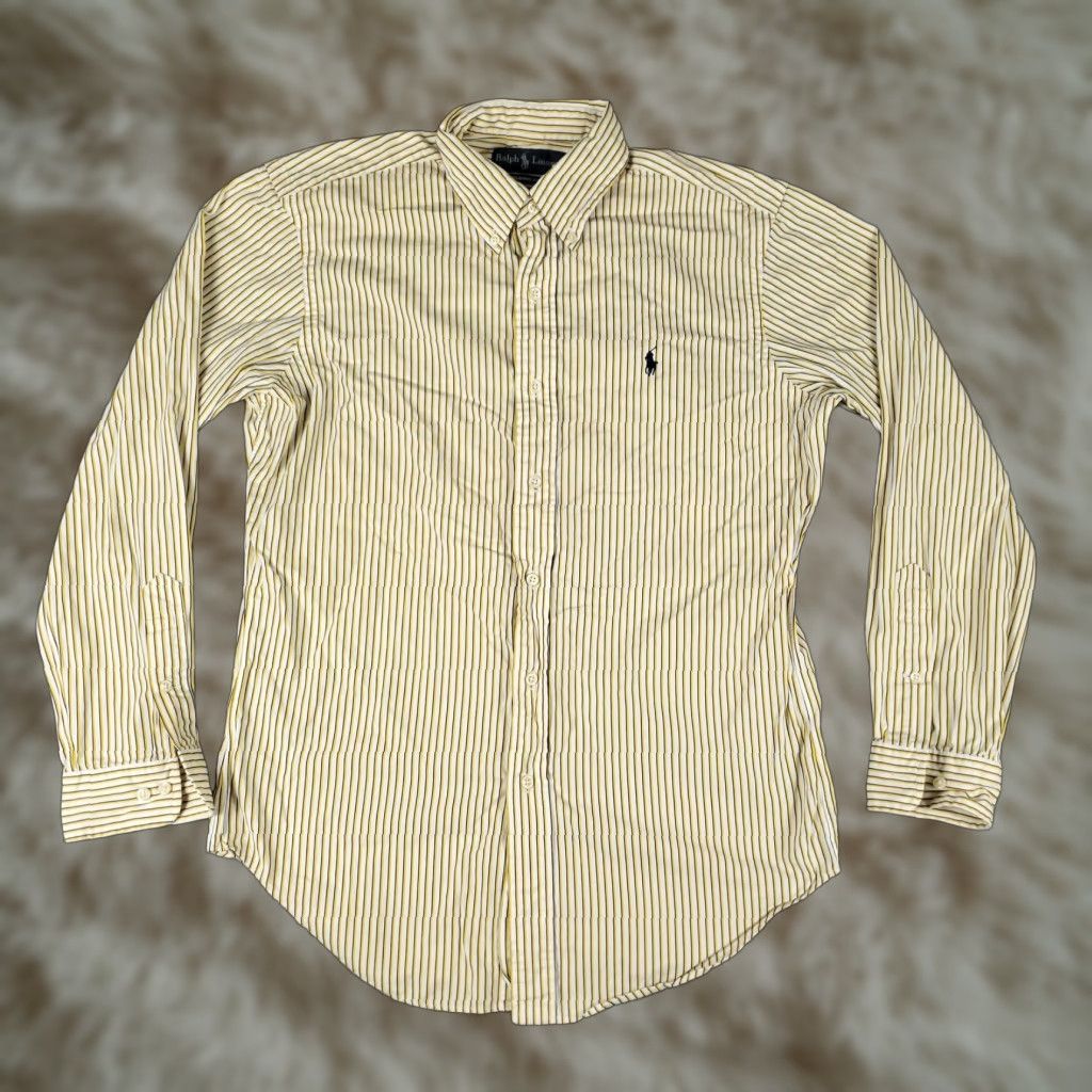 Ralph Lauren Ralph Lauren Polo Shirt Men's Large Yellow Navy Striped Oxford Classic Fit Long Sleeve Collared Cotton Size US L / EU 52-54 / 3 - 1 Thumbnail