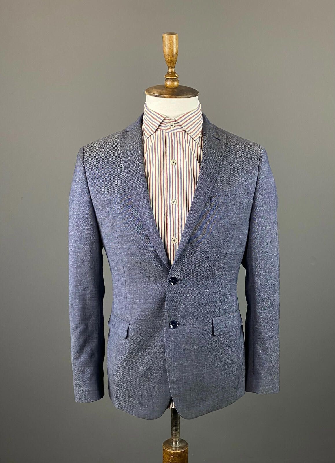 Paoloni Men Paoloni Blue Wool Two Button Sport Coat Balzer Size 50 Size 40R - 1 Thumbnail
