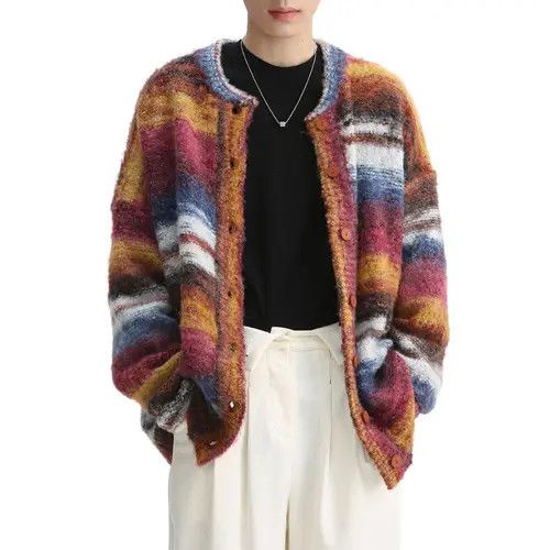 VIBE Striped Knit Orange Cardigan Sweater Size US L / EU 52-54 / 3 - 5 Thumbnail