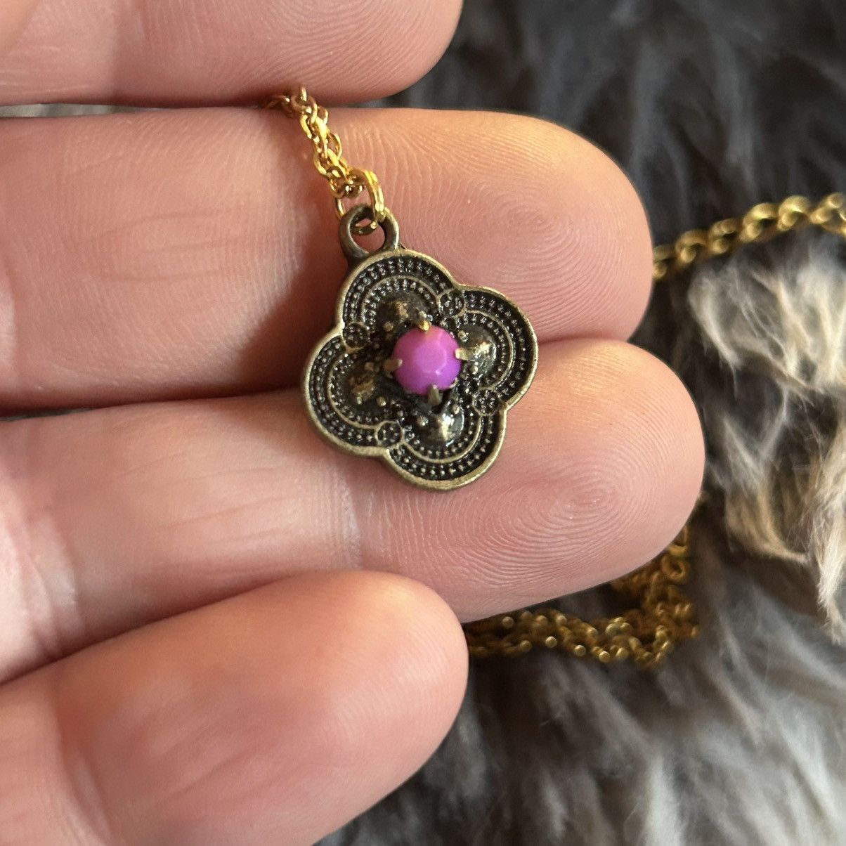 Vintage Vintage ruby tone glass stone pendant on chain necklace Size ONE SIZE - 5 Thumbnail