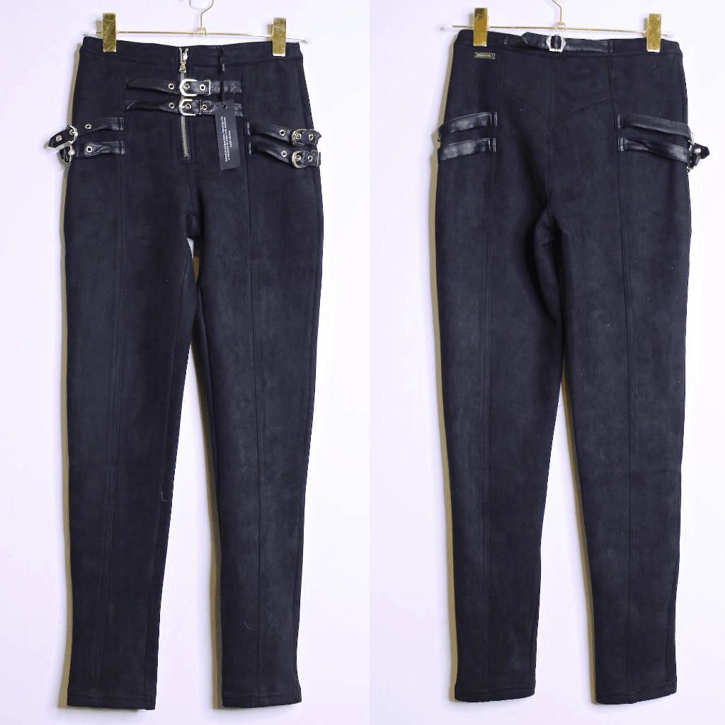 Maniere De Vior NWT Maniere De Voir Black Black Suede Buckle Leggings - 4 Size 27" / US 4 / IT 40 - 1 Thumbnail