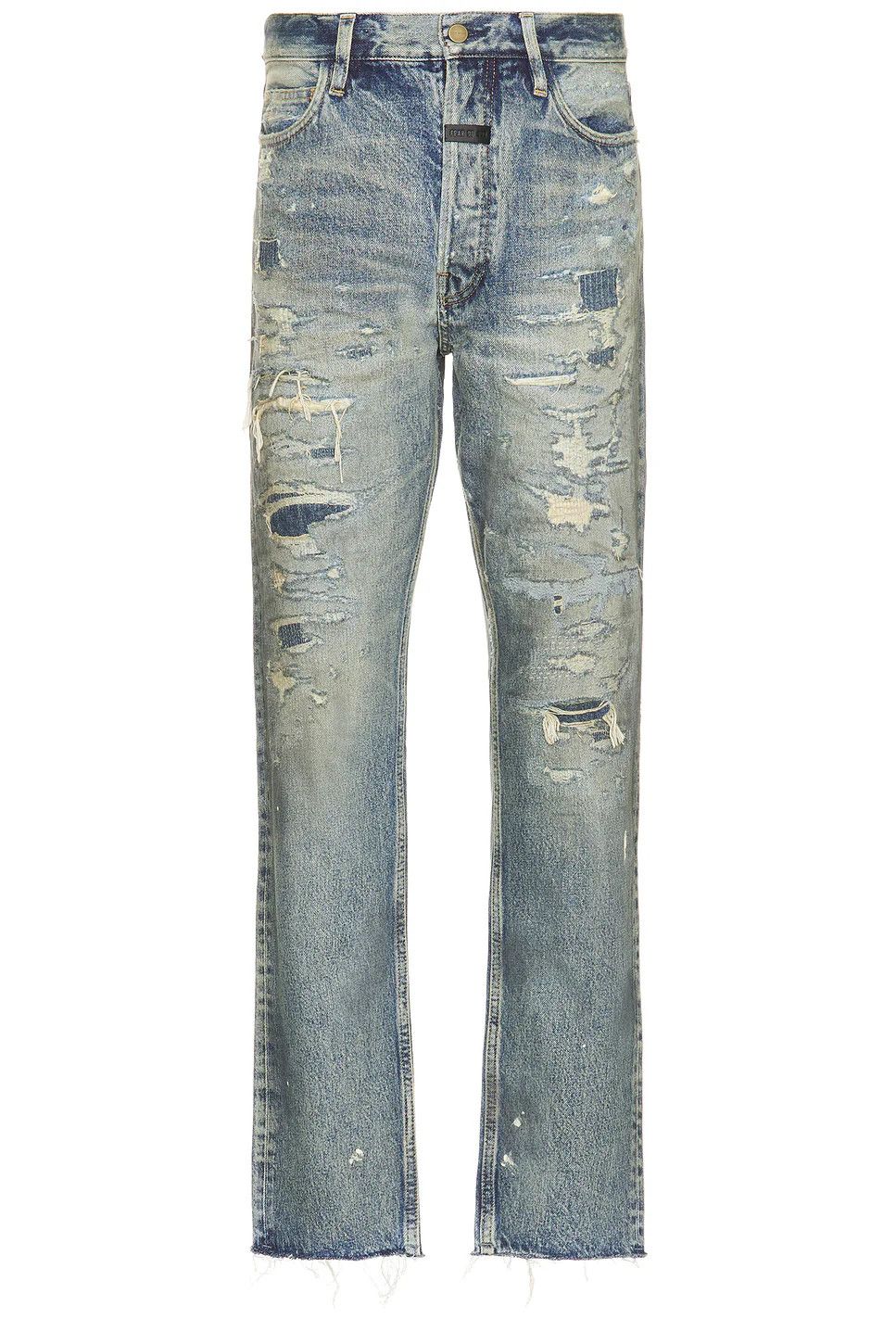 Fear of God o1s22i1n1024 Distressed Straight Cut Jeans in Light Blue Size US 32 / EU 48 - 1 Thumbnail