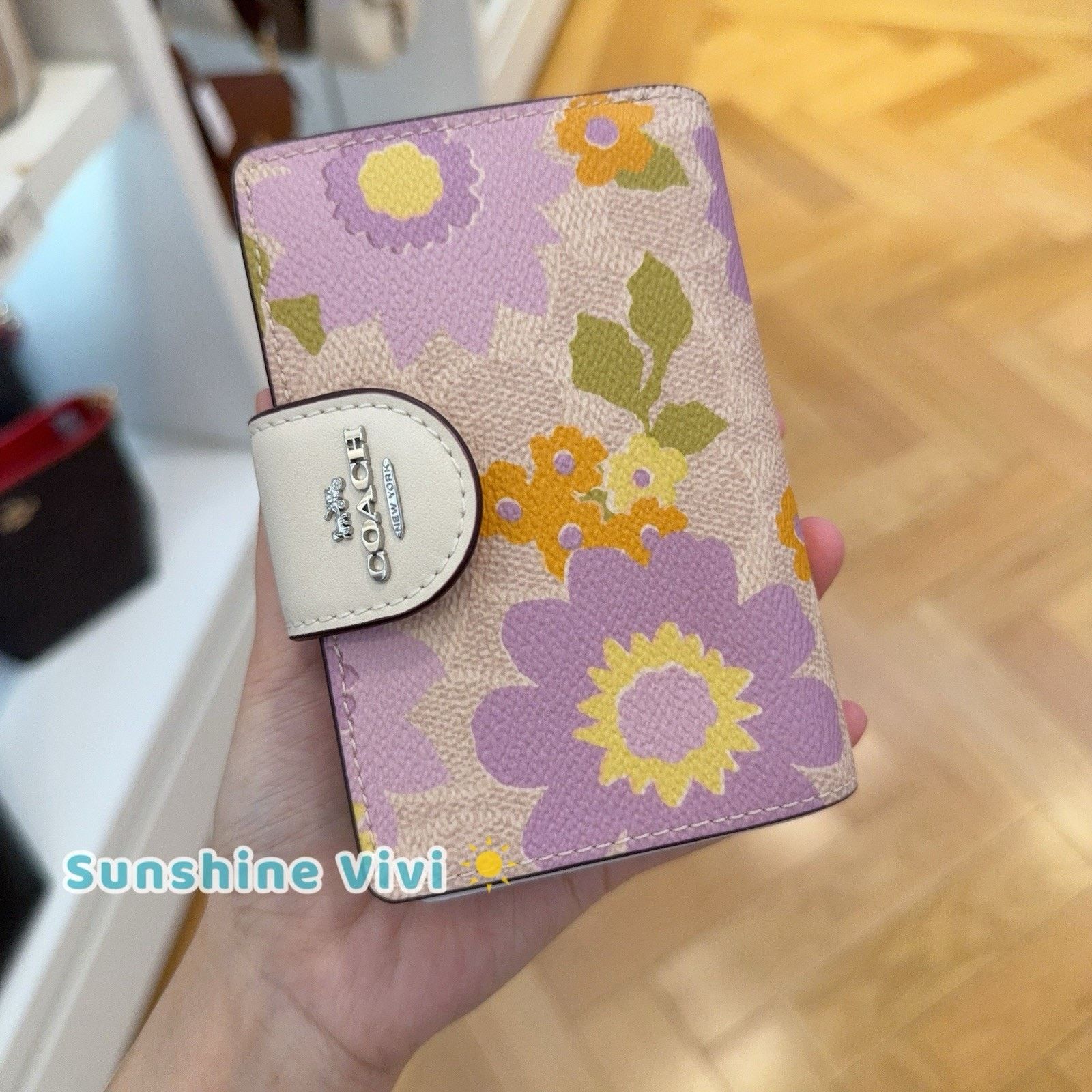 NWT Coach Medium Corner Zip Wallet CBO31 Purple Pink Floral