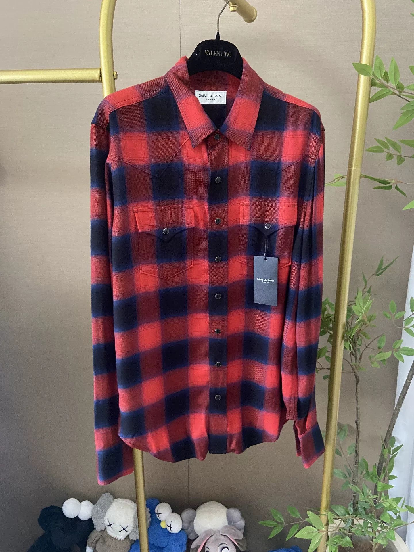 Saint Laurent Paris Saint Laurent Red Blue Plaid Shirt Size US L / EU 52-54 / 3 - 1 Thumbnail