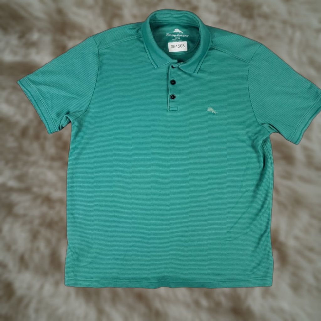 Tommy Bahama VINTAGE Tommy Bahama Polo Shirt Mens M Teal Striped Marlin Casual Short Sleeve Shirt Adult Medium Blue Patterned Polo Mens Size US M / EU 48-50 / 2 - 1 Thumbnail