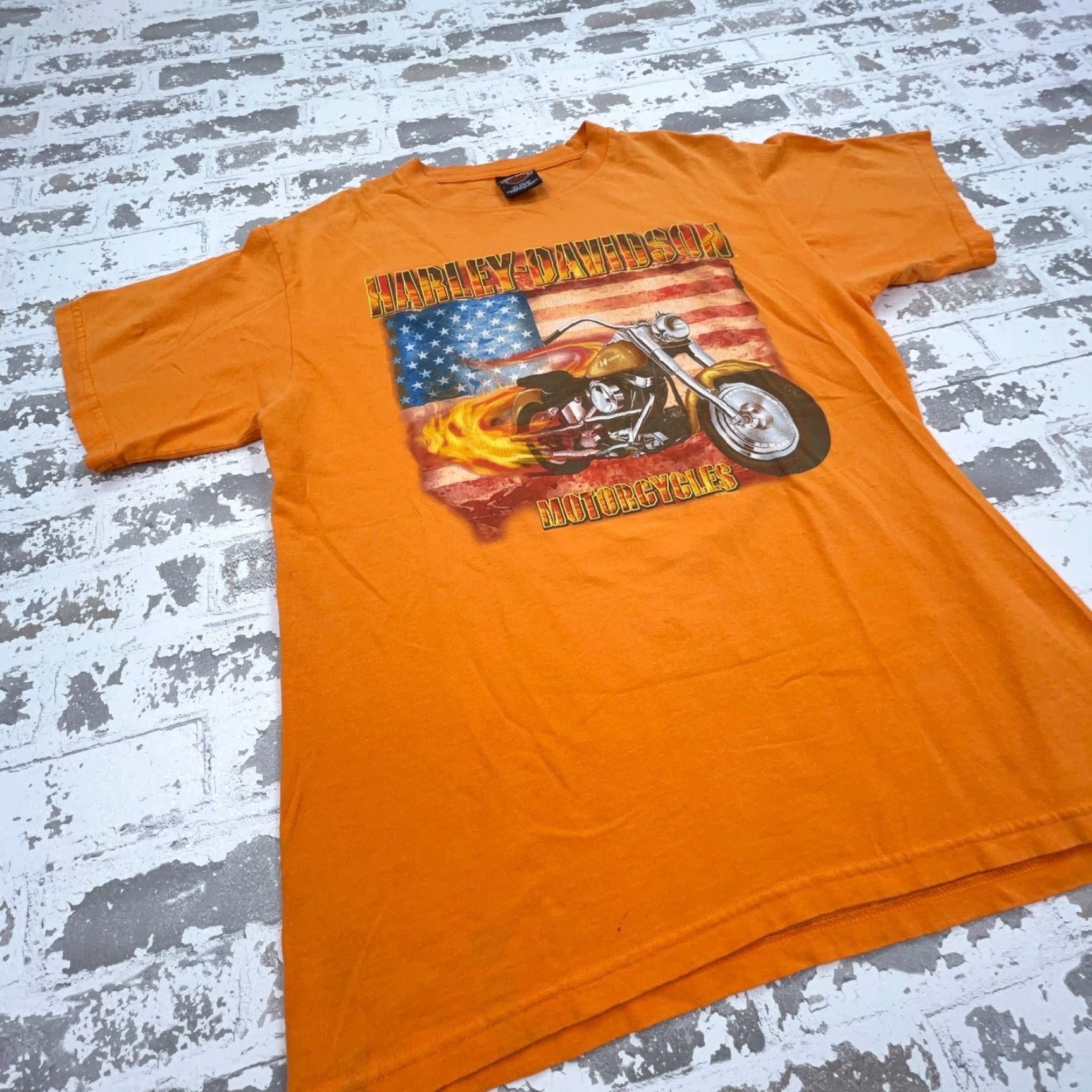 Harley Davidson VINTAGE Harley-Davidson Shirt Men Large Orange Tee Motorcycle Biker Y2K 00s RR* Size US L / EU 52-54 / 3 - 6 Thumbnail