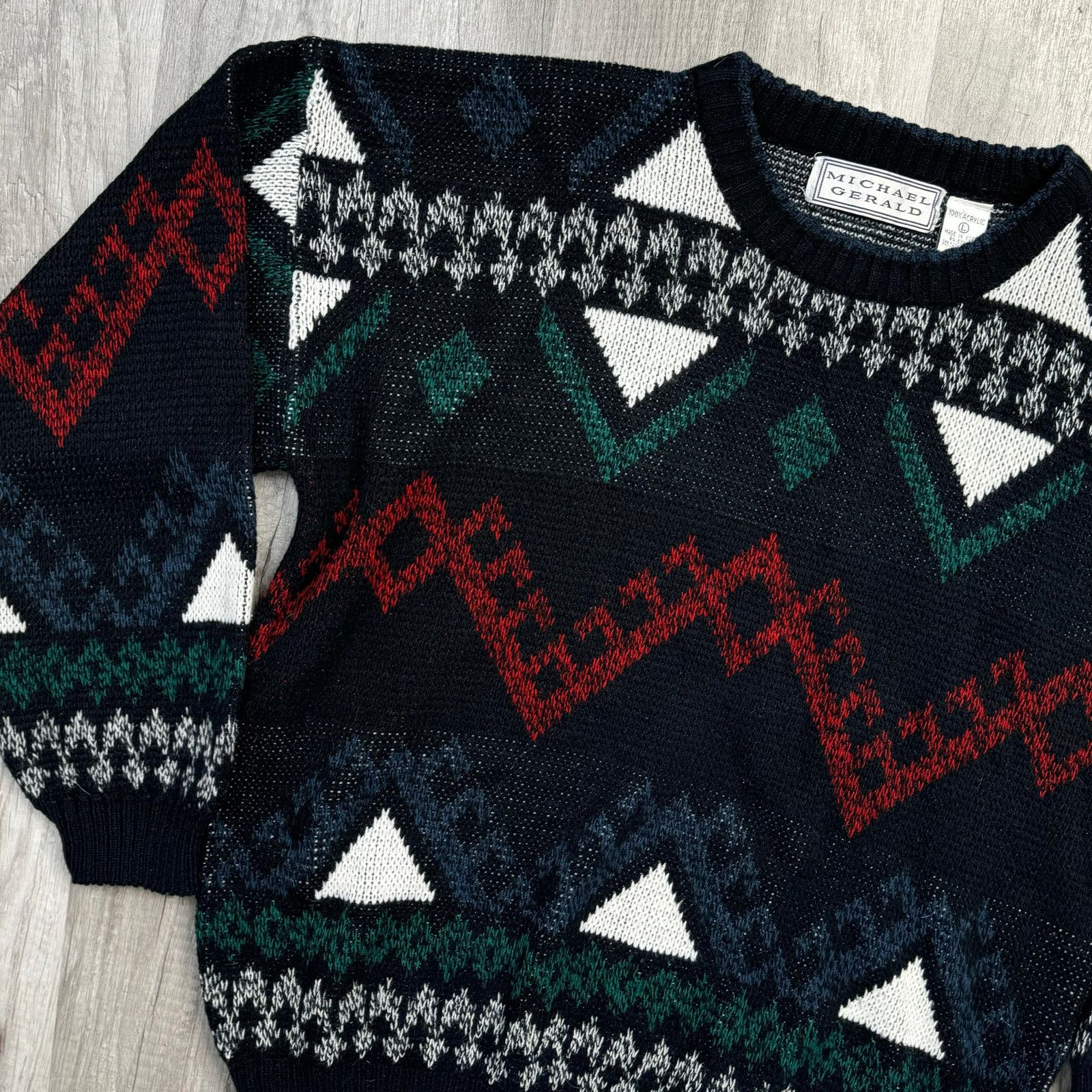 Vintage Vintage 80s 90s Grandpa Crew Sweater Geometric Stripped Size US L / EU 52-54 / 3 - 5 Thumbnail
