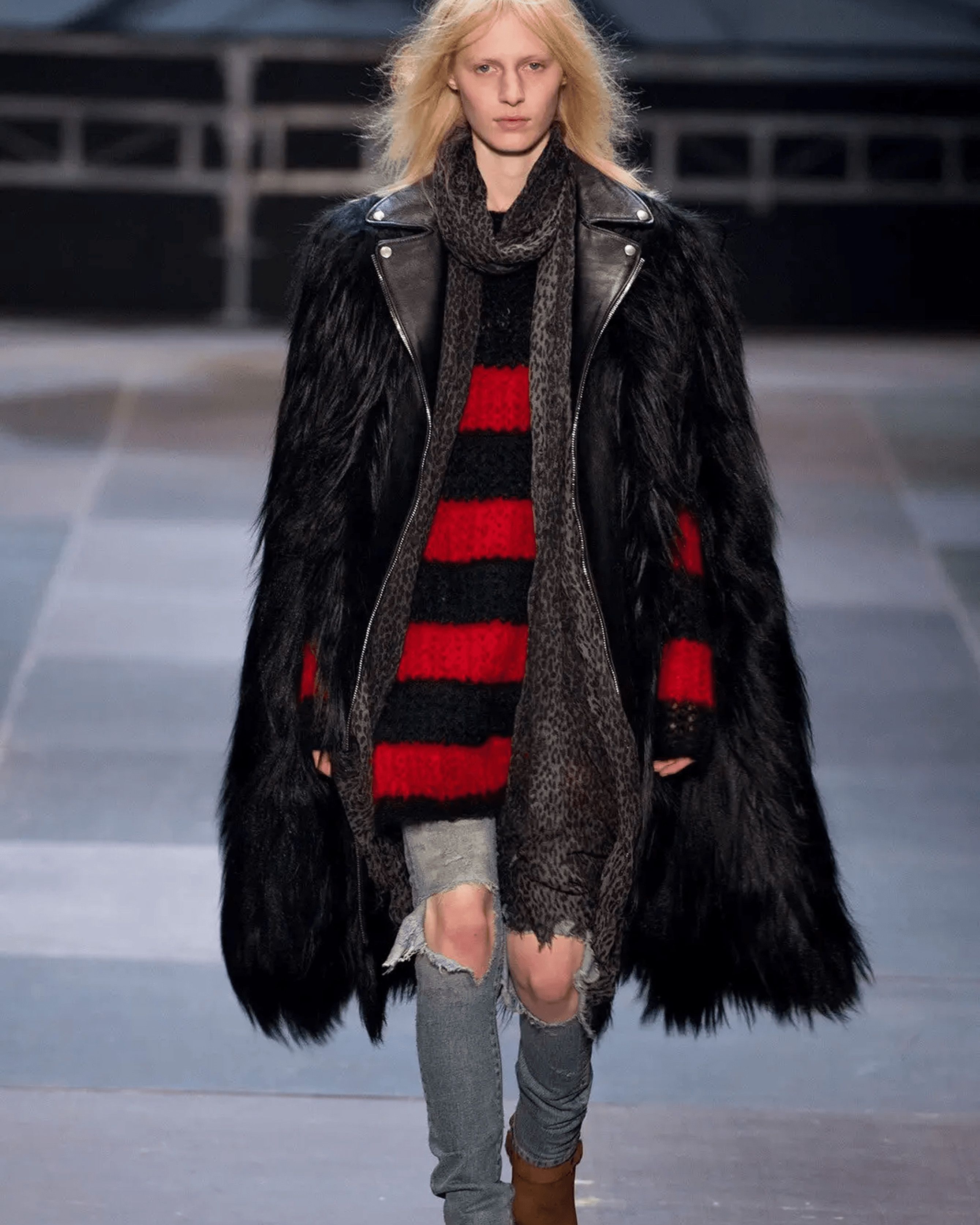Hedi Slimane × Saint Laurent Paris Saint Laurent Paris Striped Mohair Knitted Sweater Size US L / EU 52-54 / 3 - 11 Thumbnail