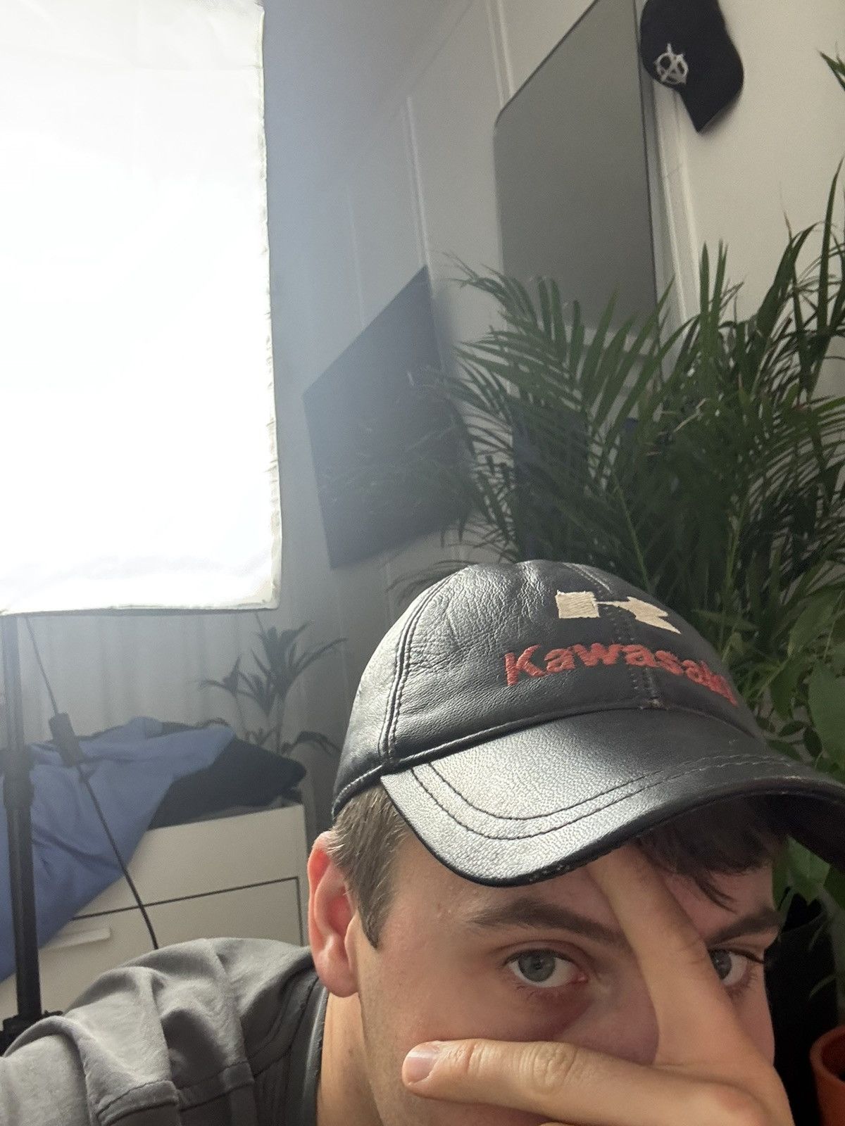 Leather Kawasaki Vintage 90s Black Racing Leather Hat Washed Rare Size ONE SIZE - 5 Thumbnail