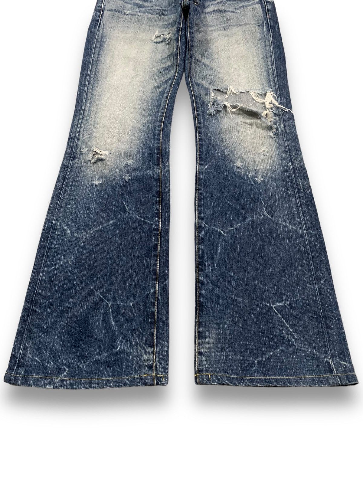 If Six Was Nine Japanese Blue Way Cracked Wash Cross Distressed Flare Jeans Size US 30 / EU 46 - 8 Thumbnail