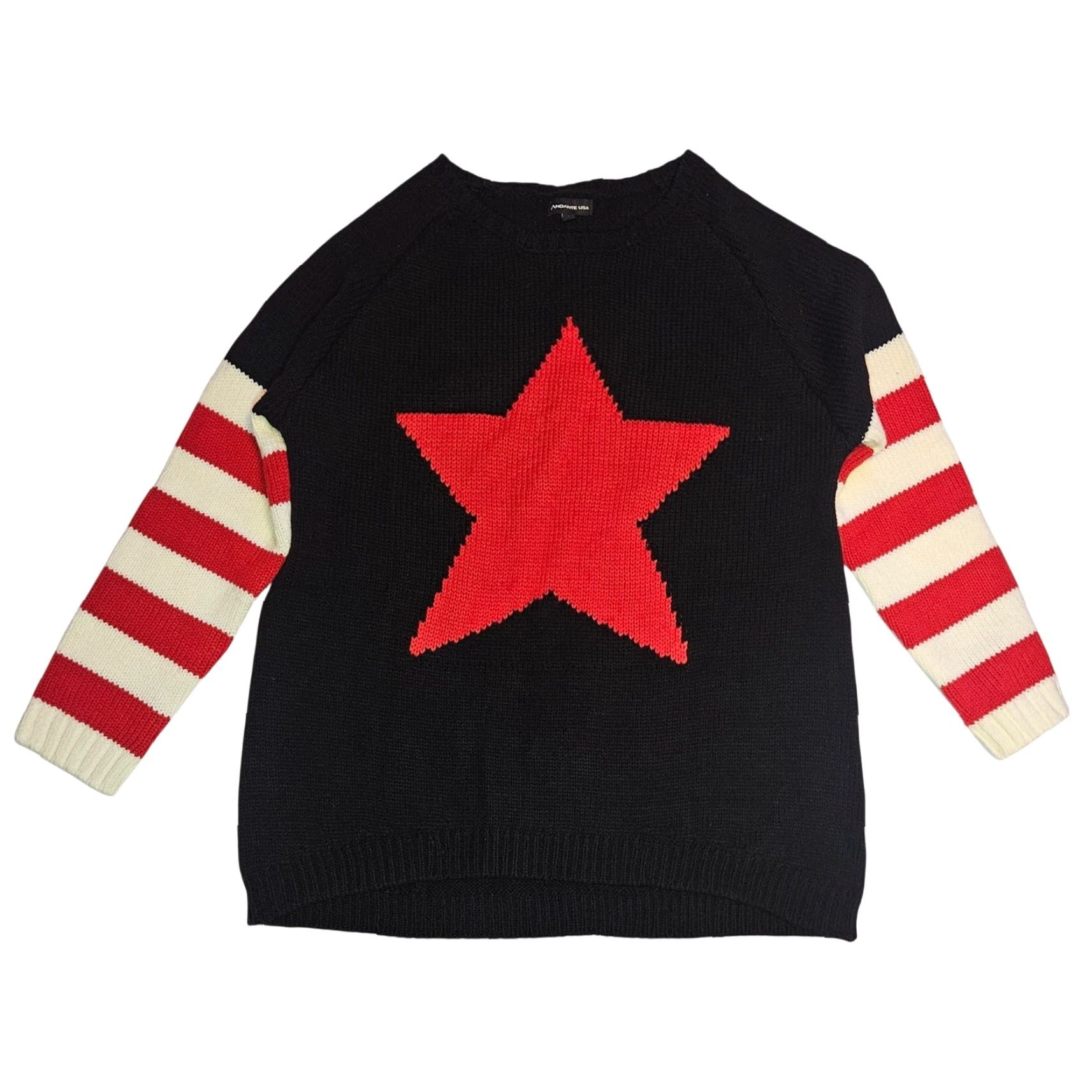 Vintage Andante USA Star Knit Sweater Womens L Black Sleeve 4th of July Y2K Stripe Star Pullover Knit Size L / US 10 / IT 46 - 2 Thumbnail