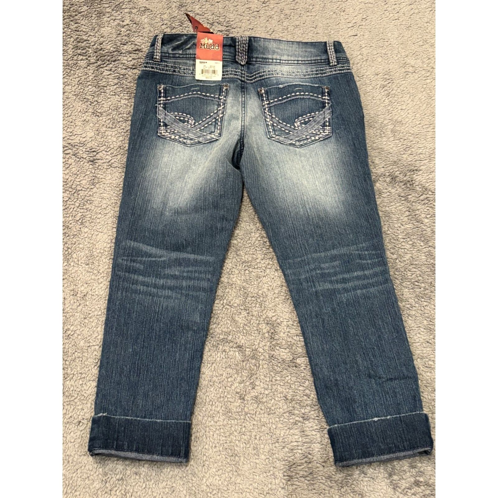 Denime NWT Mudd Capri Jeans Womens 3 Juniors Skinny Dark Wash Distressed Denim Cuffed Size 26" / US 2 / IT 38 - 7 Thumbnail