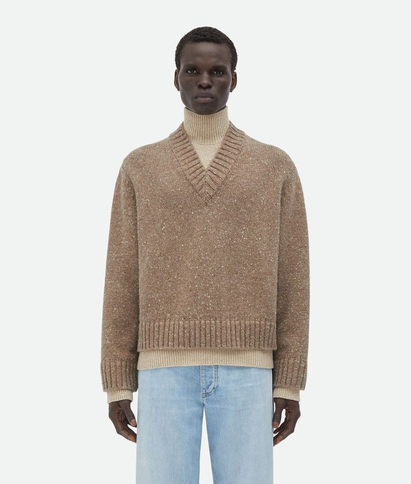 Bottega Veneta o1s1rm1125 Double Layer Effect Wool Sweater in Light Brown Size US M / EU 48-50 / 2 - 1 Thumbnail
