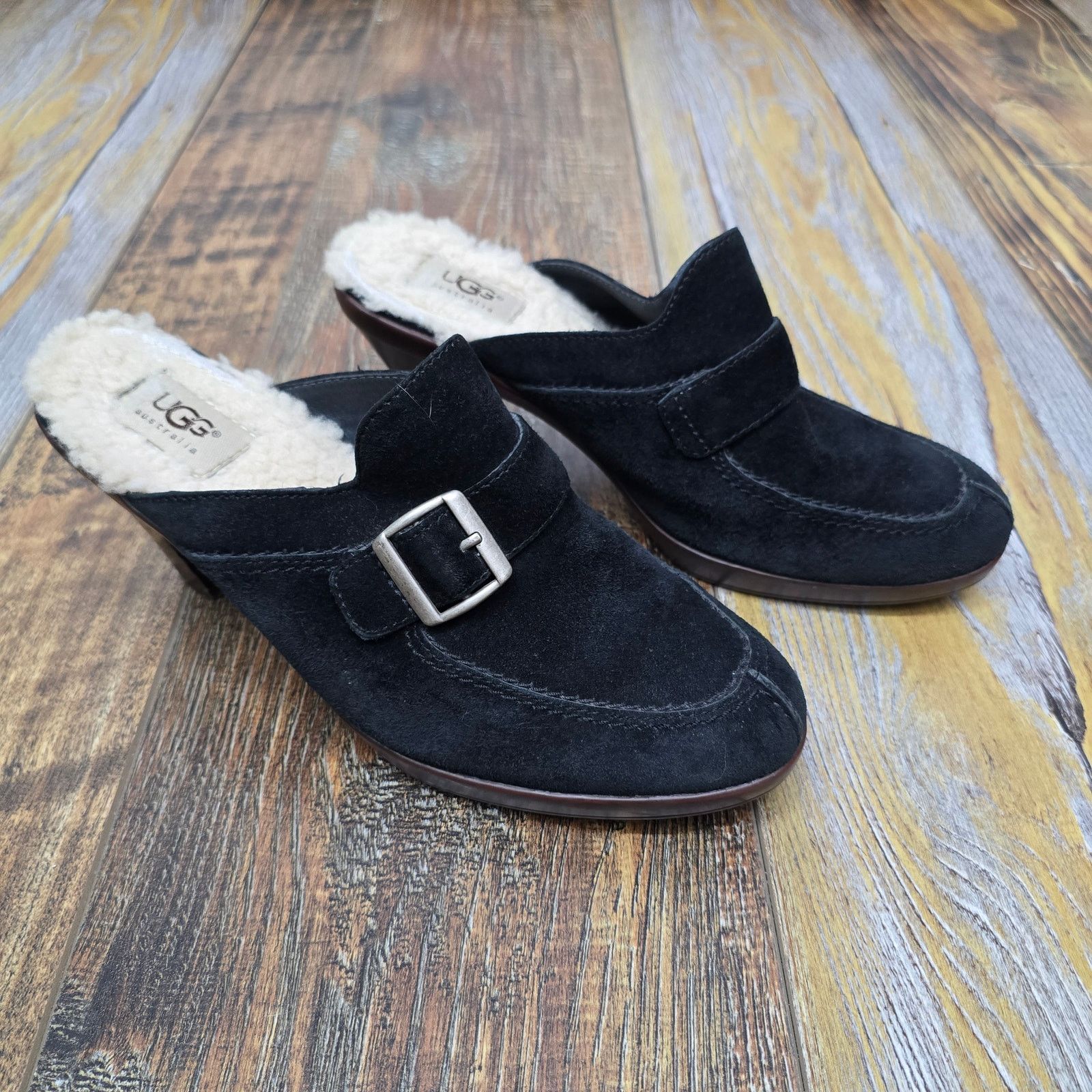 Ugg UGG Suede Leather Sheepskin Shearling Isabella Clogs Heels Size US 9.5 / IT 39.5 - 2 Thumbnail