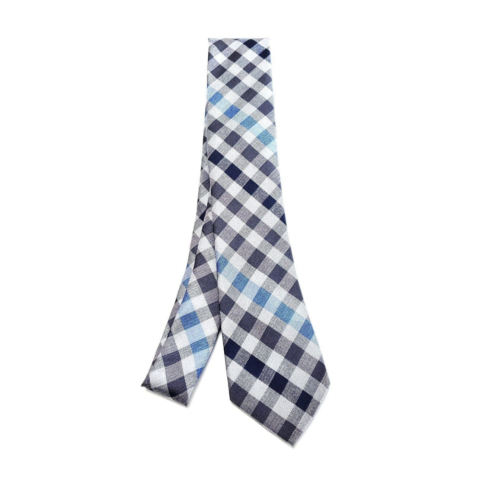 Haggar Haggar Blue Gray Silk Tie Woven Check Size ONE SIZE - 6 Thumbnail
