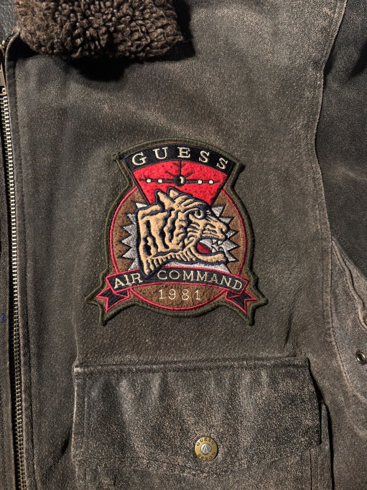 Guess Air Command Military Flight G-1 Leather Bomber Jacket