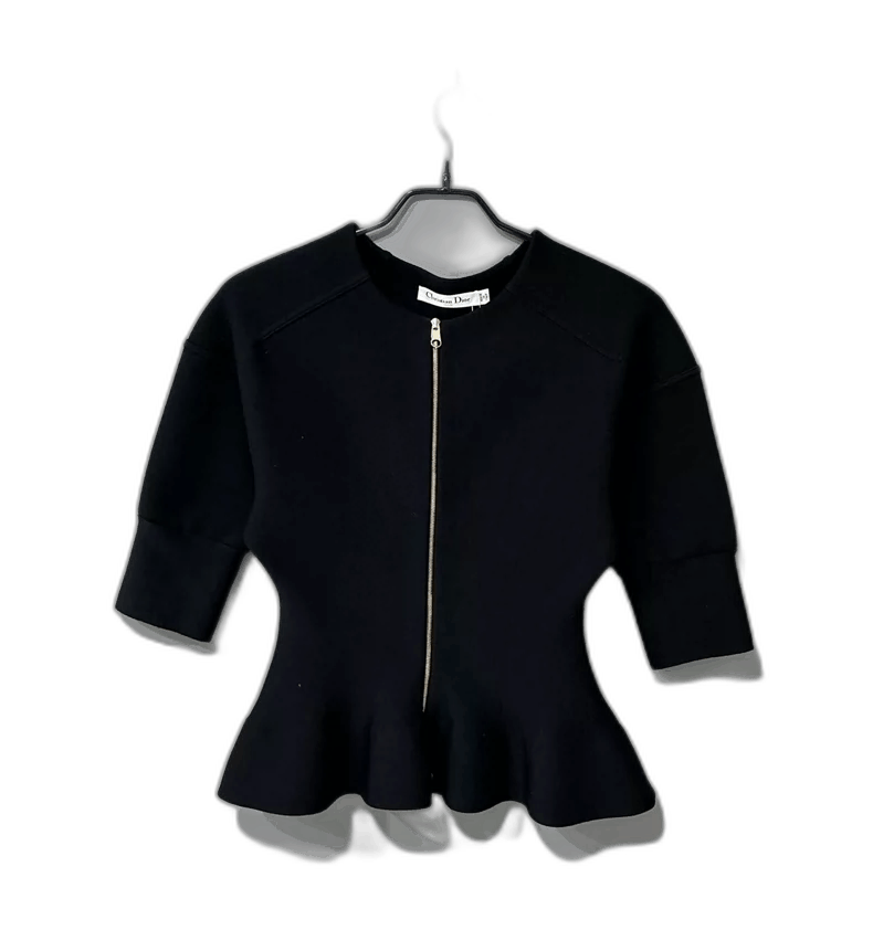 Dior Black Wool Top with Zipper Detail Size XS / US 0-2 / IT 36-38 - 1 Thumbnail