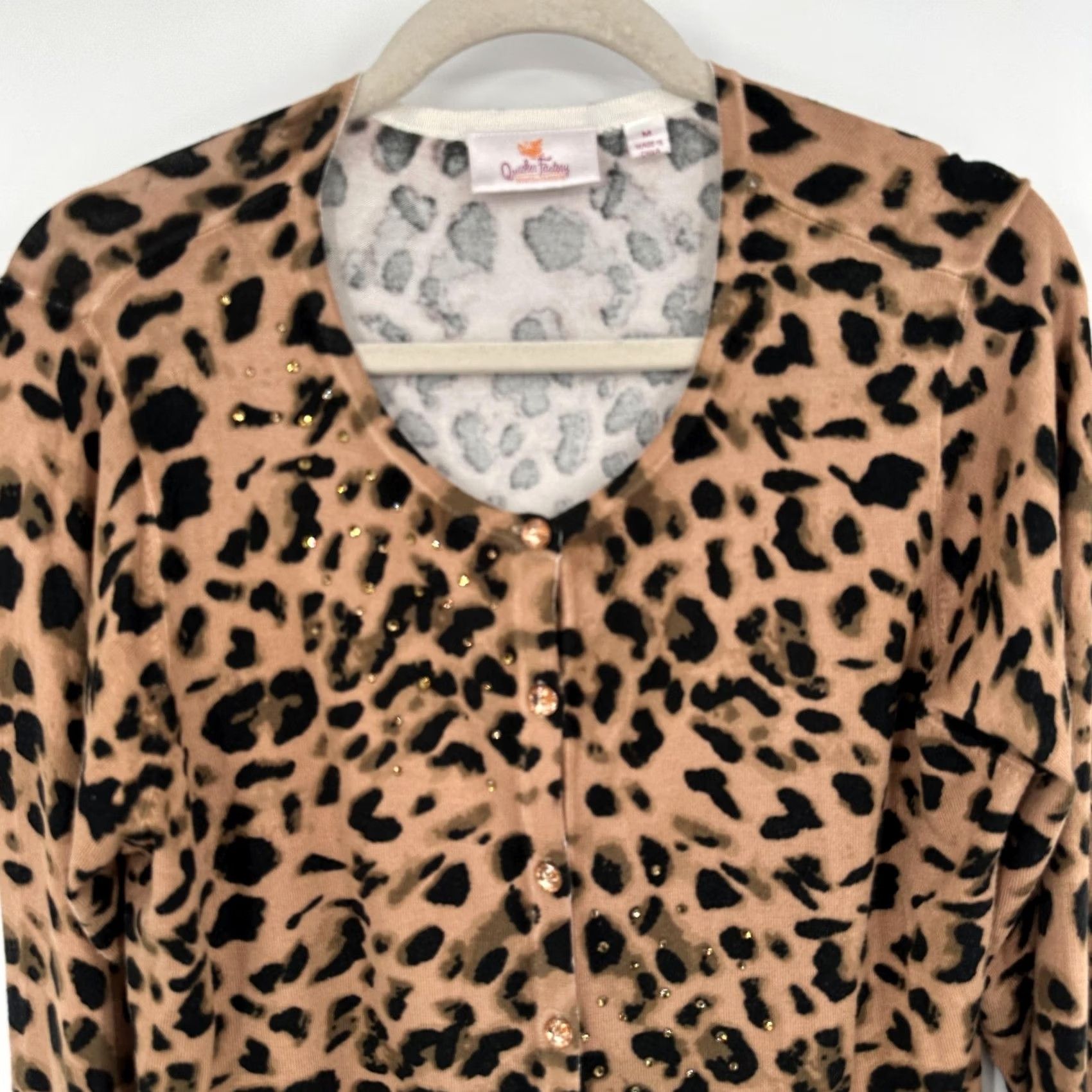 Quacker Factory Quacker Factory Cardigan Womens Medium Leopard Print Button Front Beaded Sweater Size M / US 6-8 / IT 42-44 - 2 Thumbnail