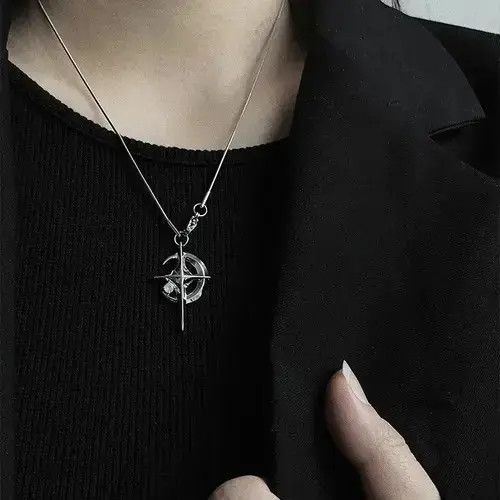 Jewelry Moon Star Pendant Galaxy Necklace in Silver, Men's
