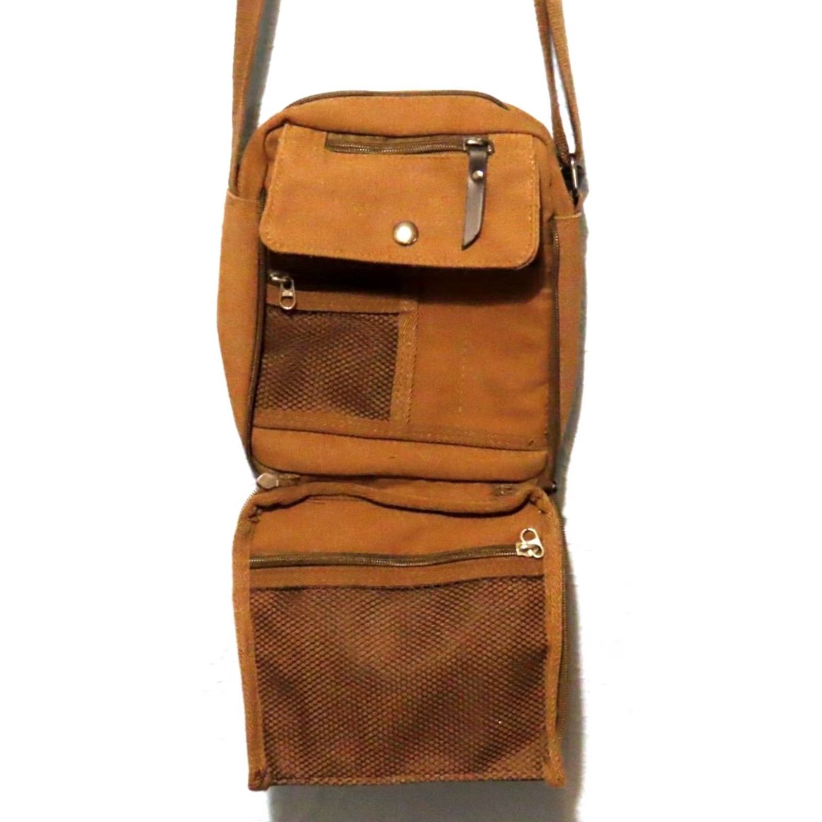 Messagerie Ru Yi Huang Crossbody Bag Brown Canvas 8 Pocket 8"x7"x2.5" | Medium Men Outdoor Adjustable Strap Snap Zip Pockets Style Crossbody Bag Size ONE SIZE - 5 Thumbnail