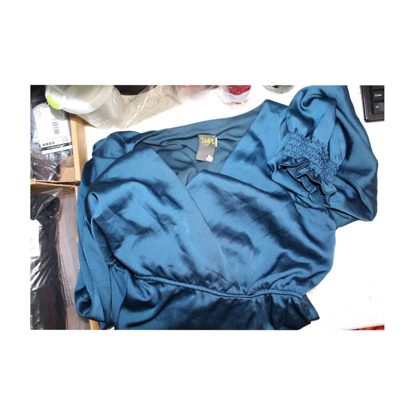 Vintage Taylor Womens Belted Faux Wrap Midi Dress, M, teal Size M / US 6-8 / IT 42-44 - 2 Thumbnail