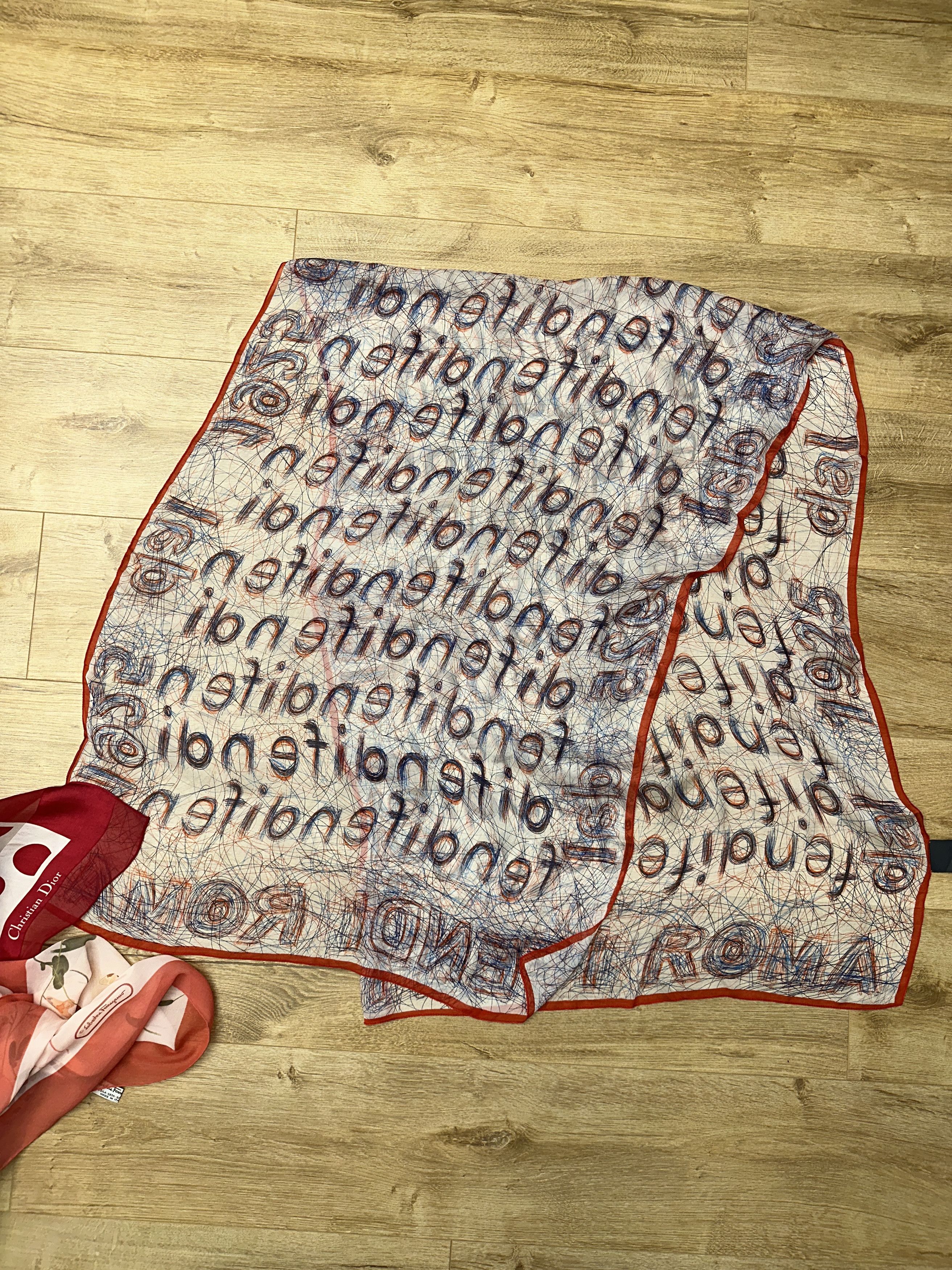 Fendi Fendi Monogram Scribble Logo 100% Silk Long Scarf 170x65 Cm Size ONE SIZE - 5 Thumbnail