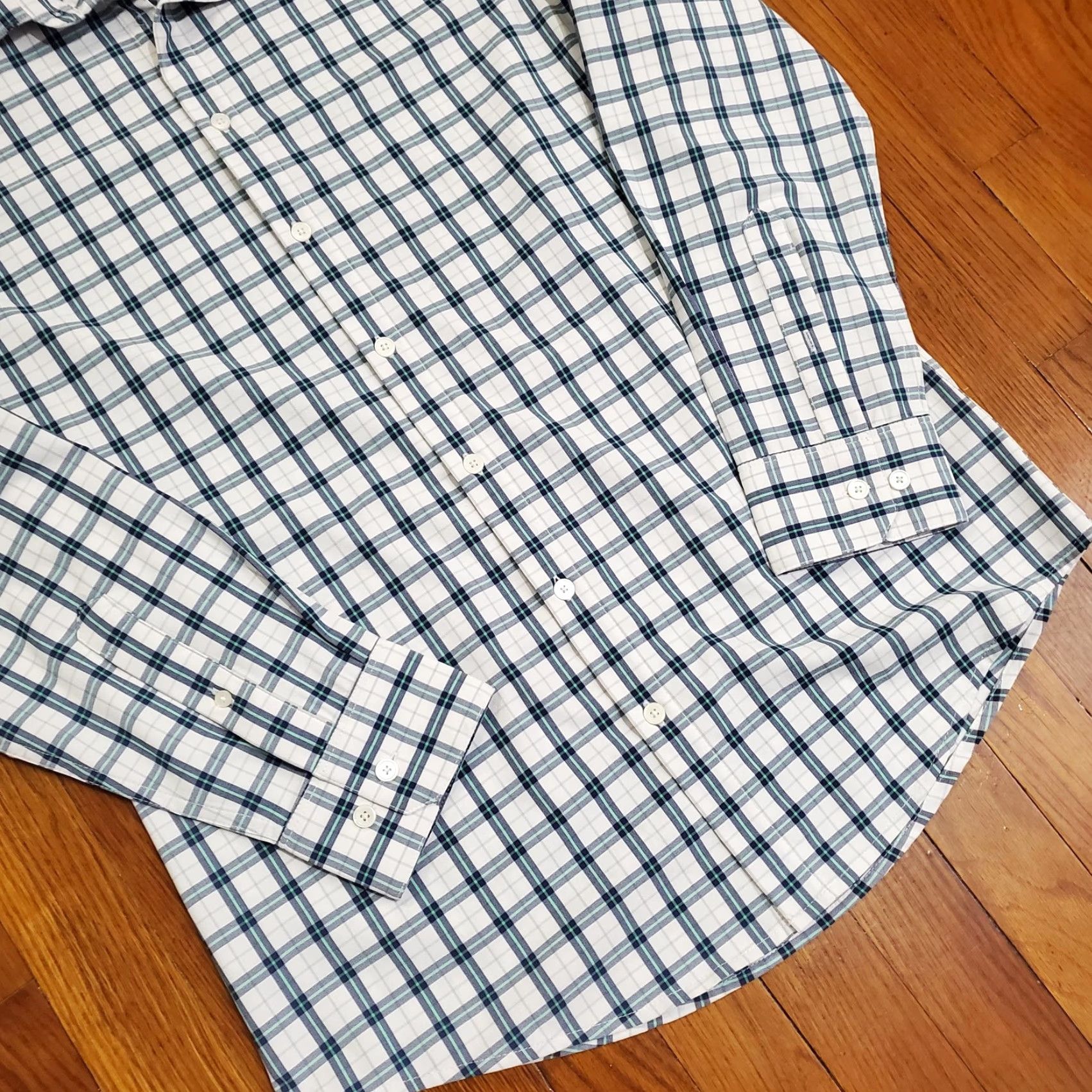 Mizzen+Main Mizzen+Main Leeward Shirt Mens Medium Plaid Dress Shirt Slim Fit 1WS-0564 Blue Green Size 40R - 2 Thumbnail