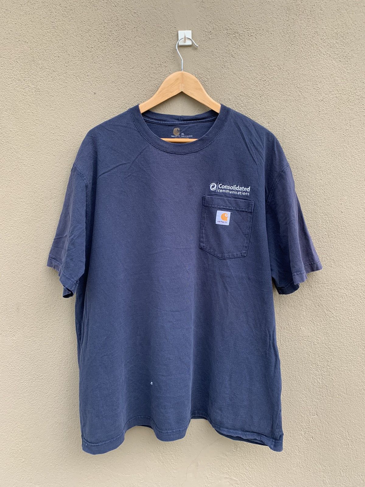 image of Faded Blue Carhartt Pocket Oversized Tshirt in Bleu, Men's (Size XL)