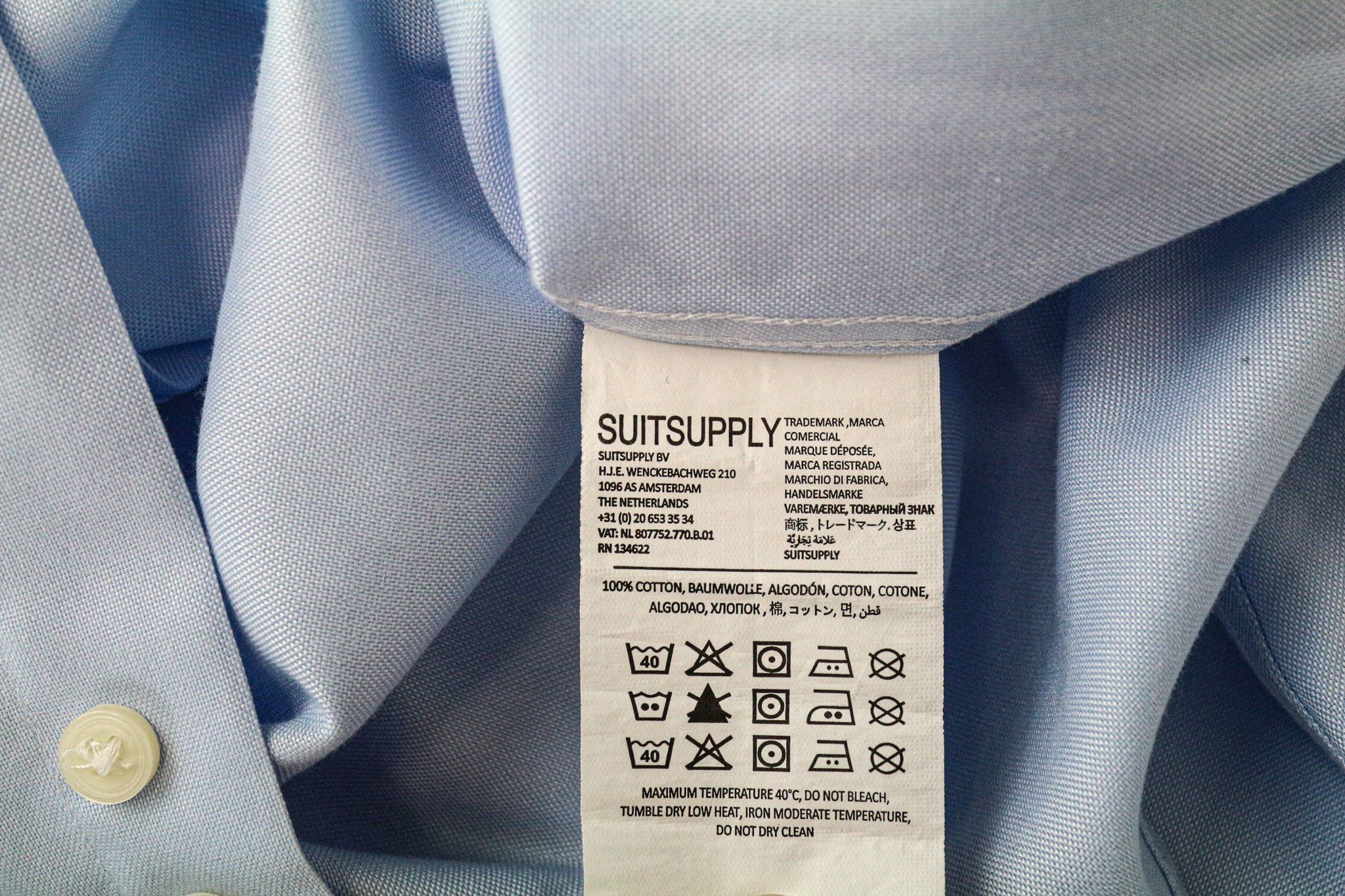 Suitsupply 44L/17 1/2L Slim Blue Cotton Button-Up Shirt 79187 Size 44R - 6 Thumbnail