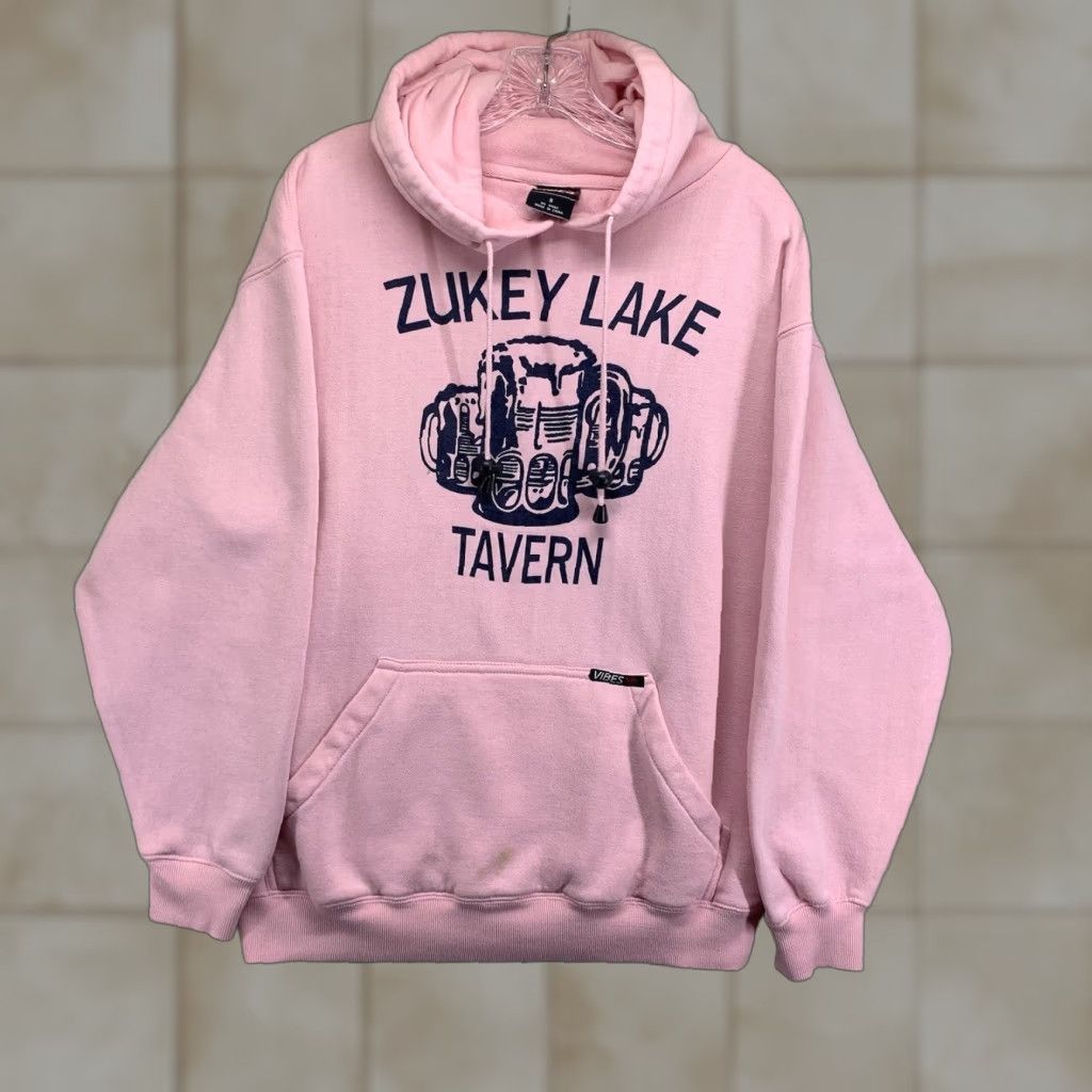 VIBE VIBES Brand Hoodie Mens Size Medium Pink Beer Drinking Graphic Print Pullover Casual Sportswear Size US M / EU 48-50 / 2 - 1 Thumbnail